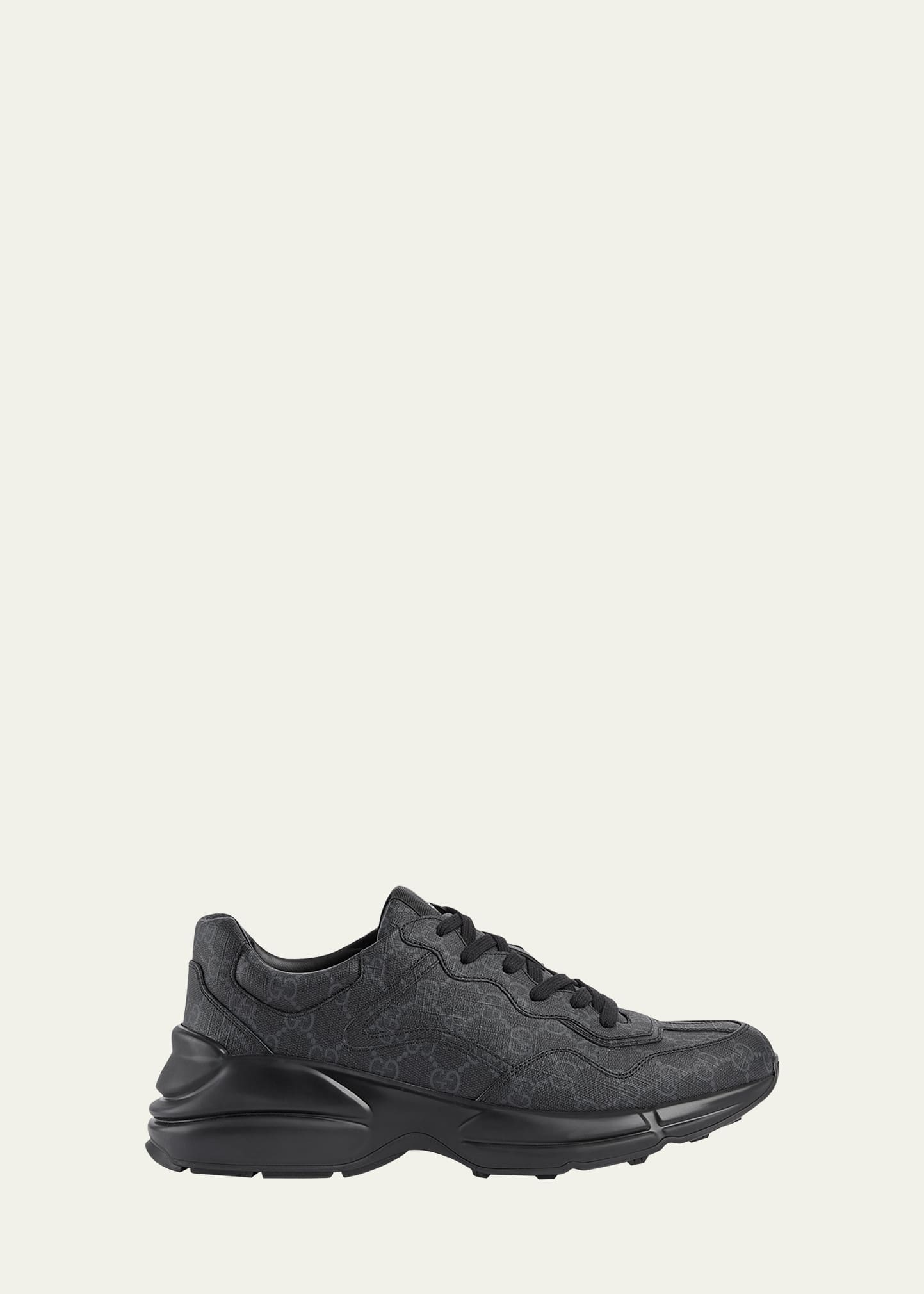 Shop Gucci Men's Gg Rython Canvas Fashion Sneakers In Black