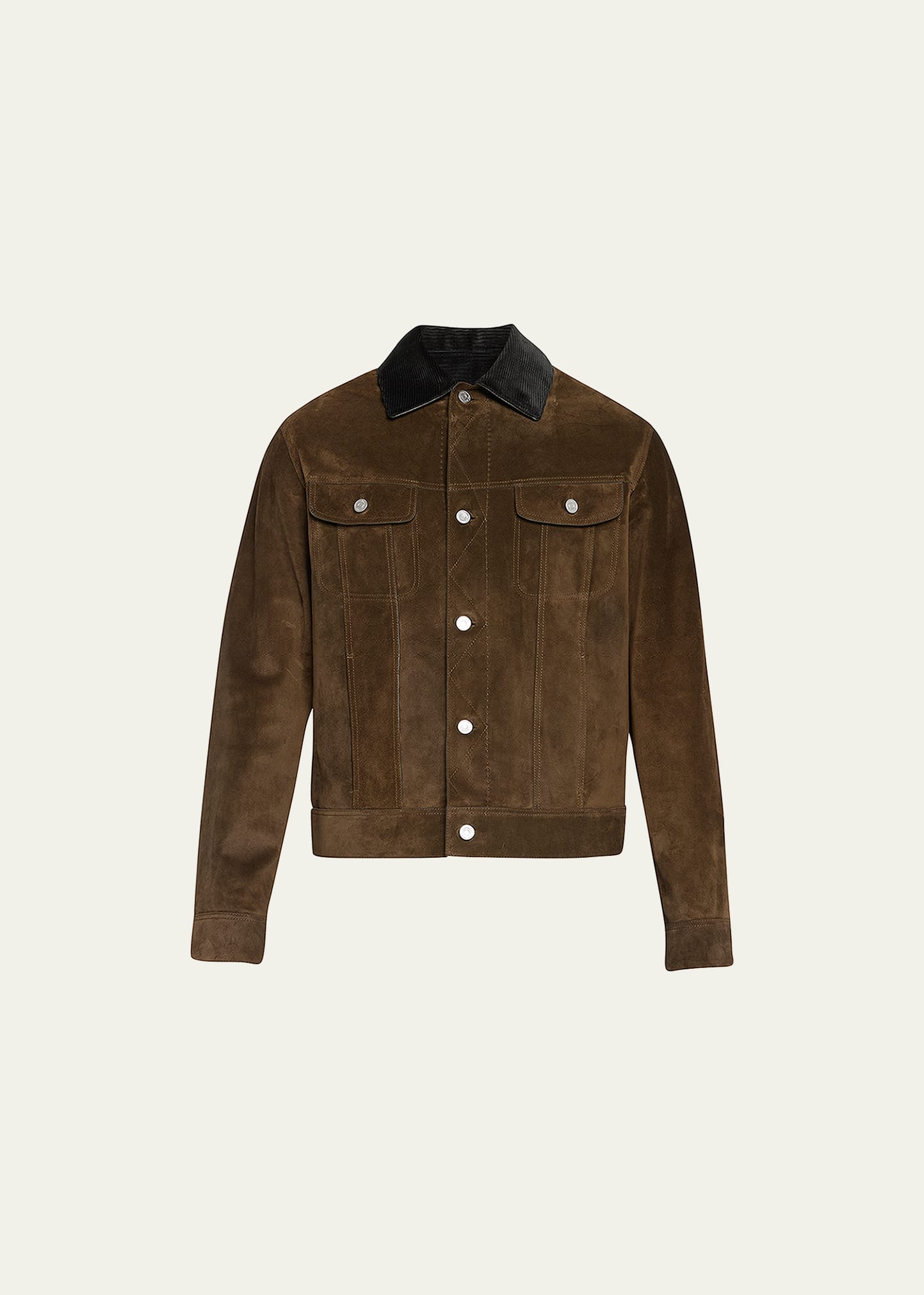 Men's Corduroy Collar Suede Leather Jacket