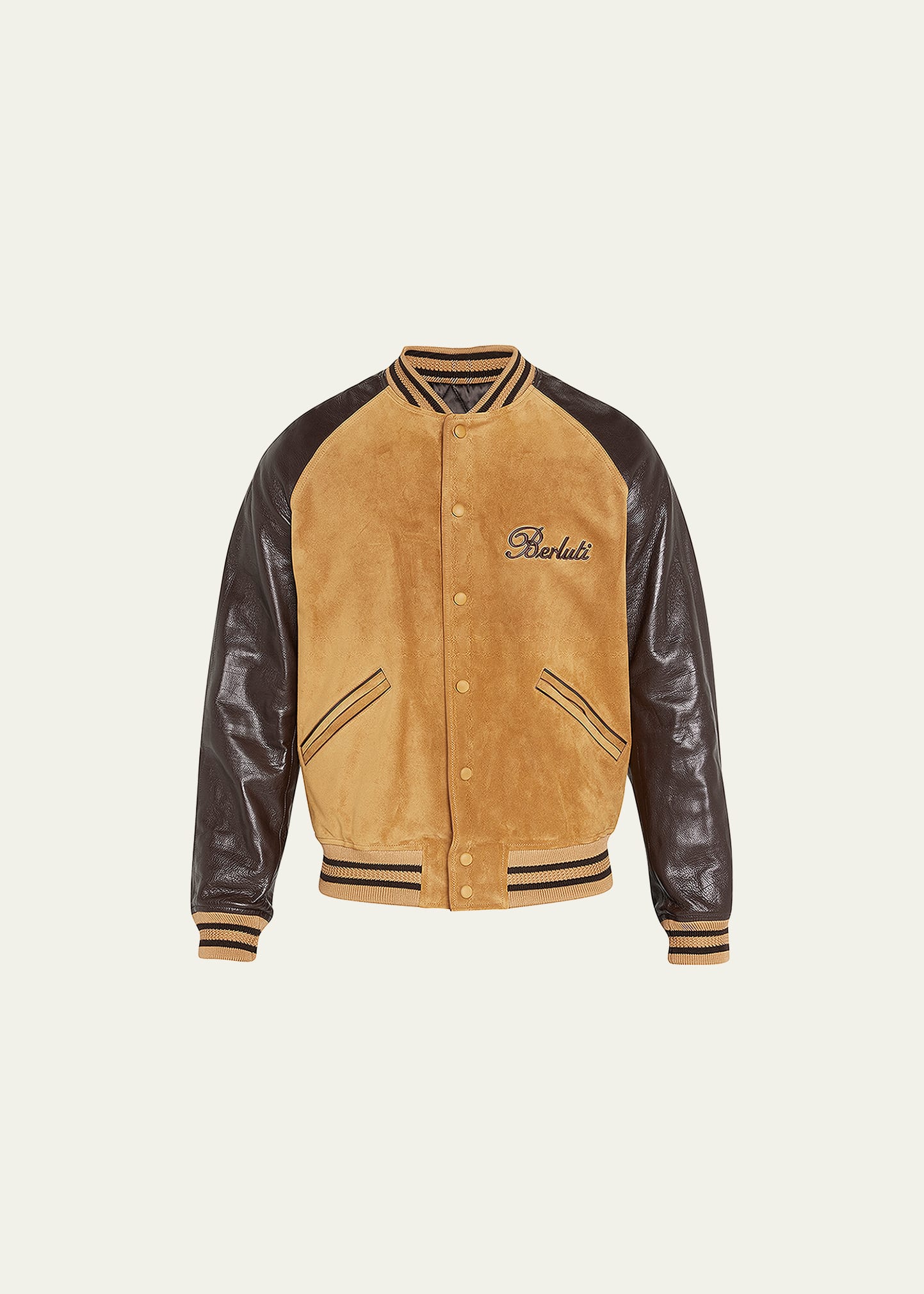 Berluti Men's Suede-Leather Varsity Jacket
