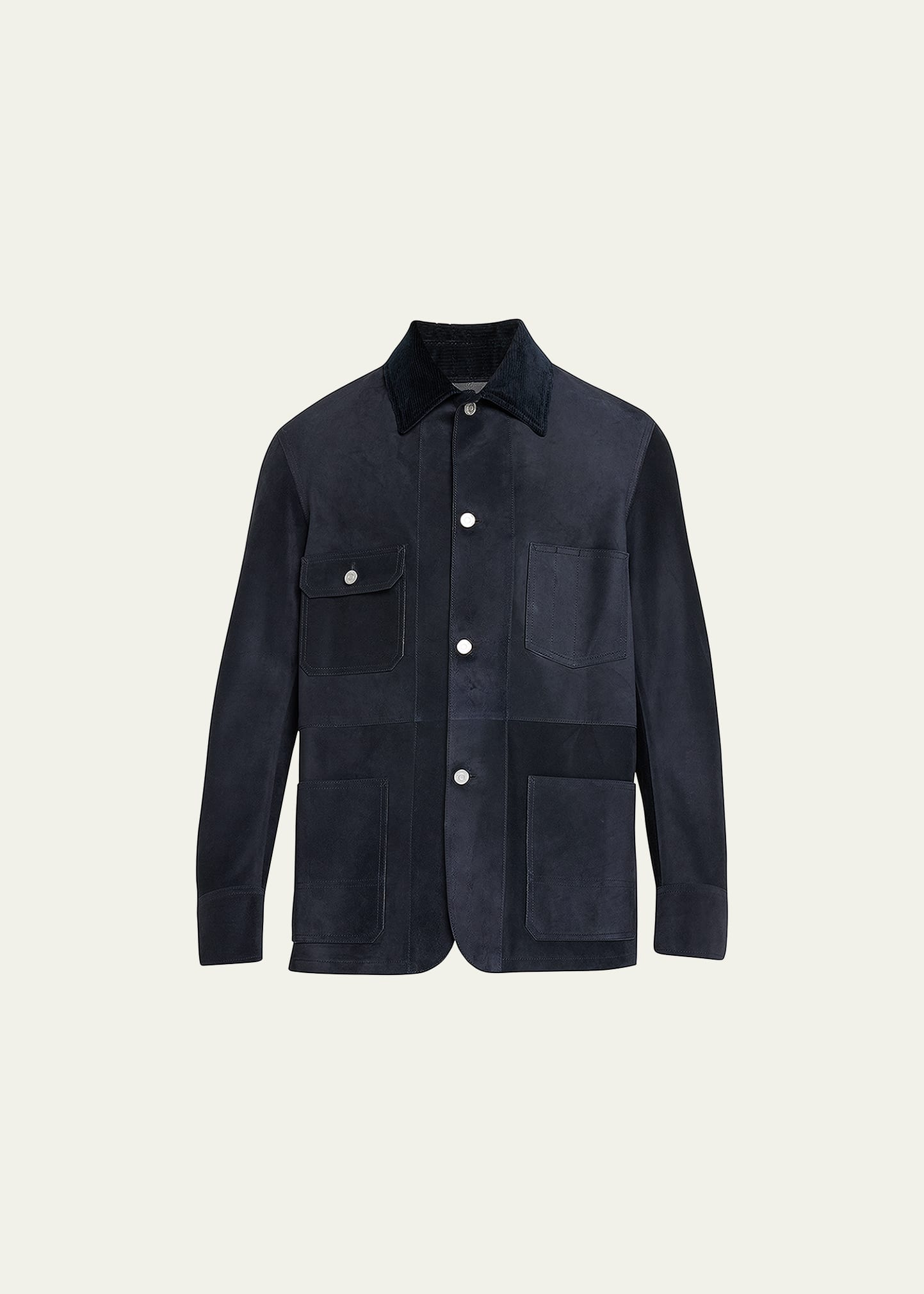 Berluti Men's Corduroy Collar Suede-Leather Jacket