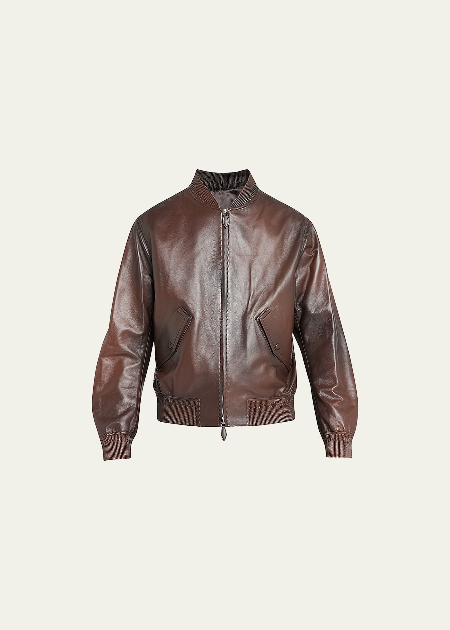 Berluti Men's Patina Leather Bomber Jacket In Coffee Fudge