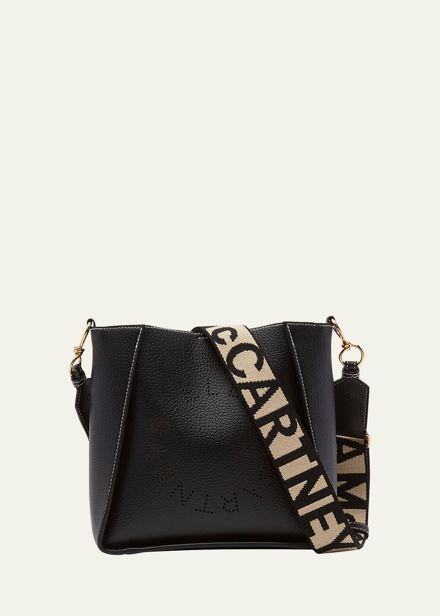Stella Mccartney Perforated Logo Faux-leather Shoulder Bag In Black