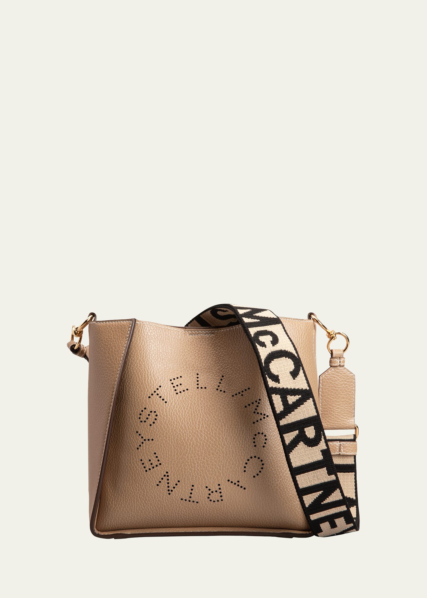 Stella Mccartney Perforated Logo Faux-leather Shoulder Bag In Sand