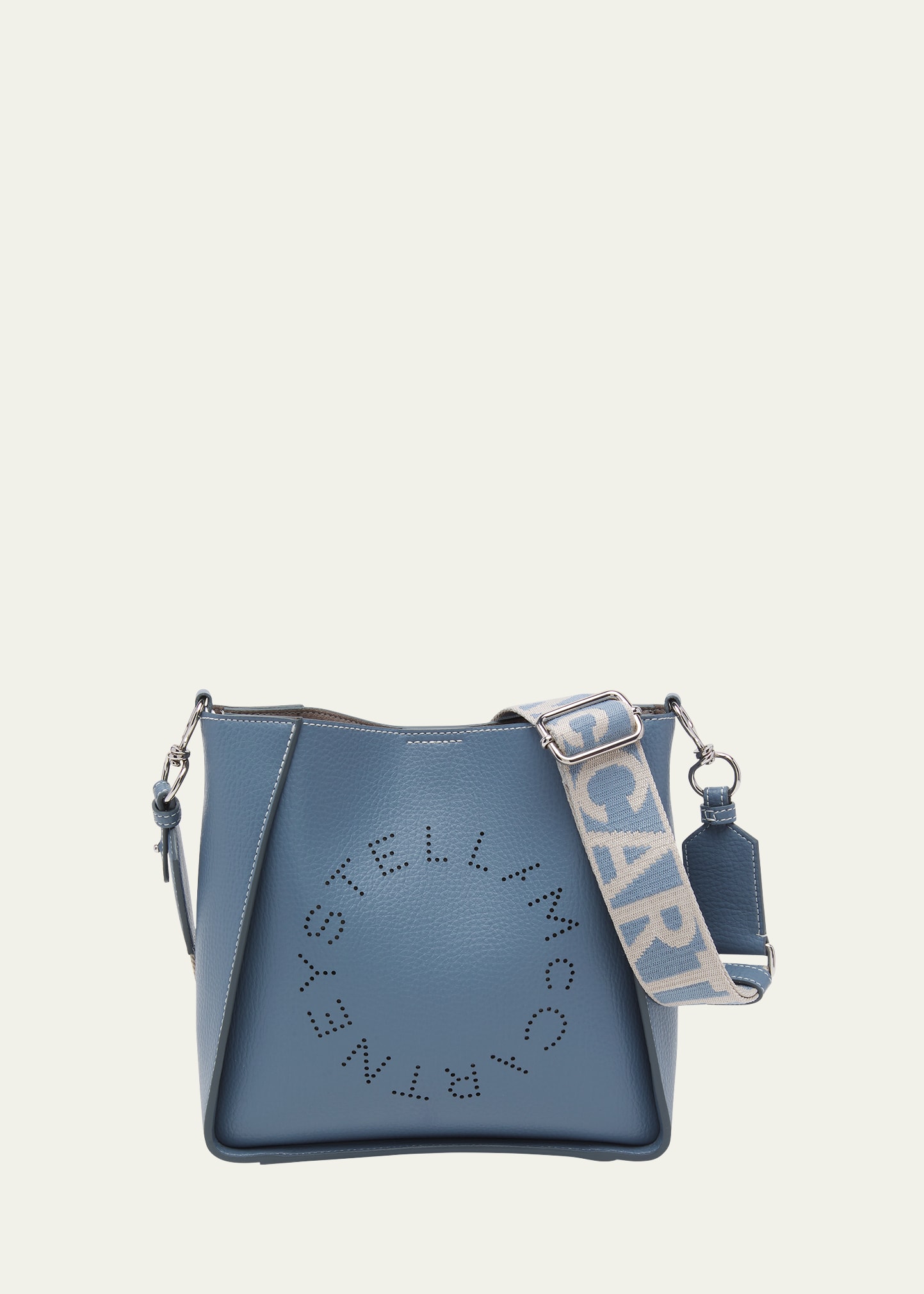 Stella Mccartney Perforated Logo Faux-leather Shoulder Bag In Blue Grey