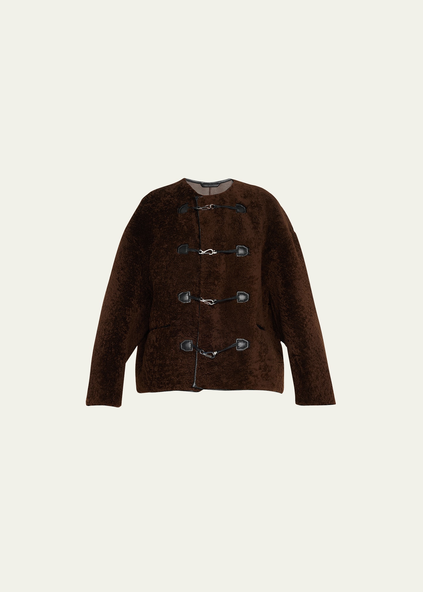 Toteme Teddy Shearling Leather-Trim Clasp Jacket