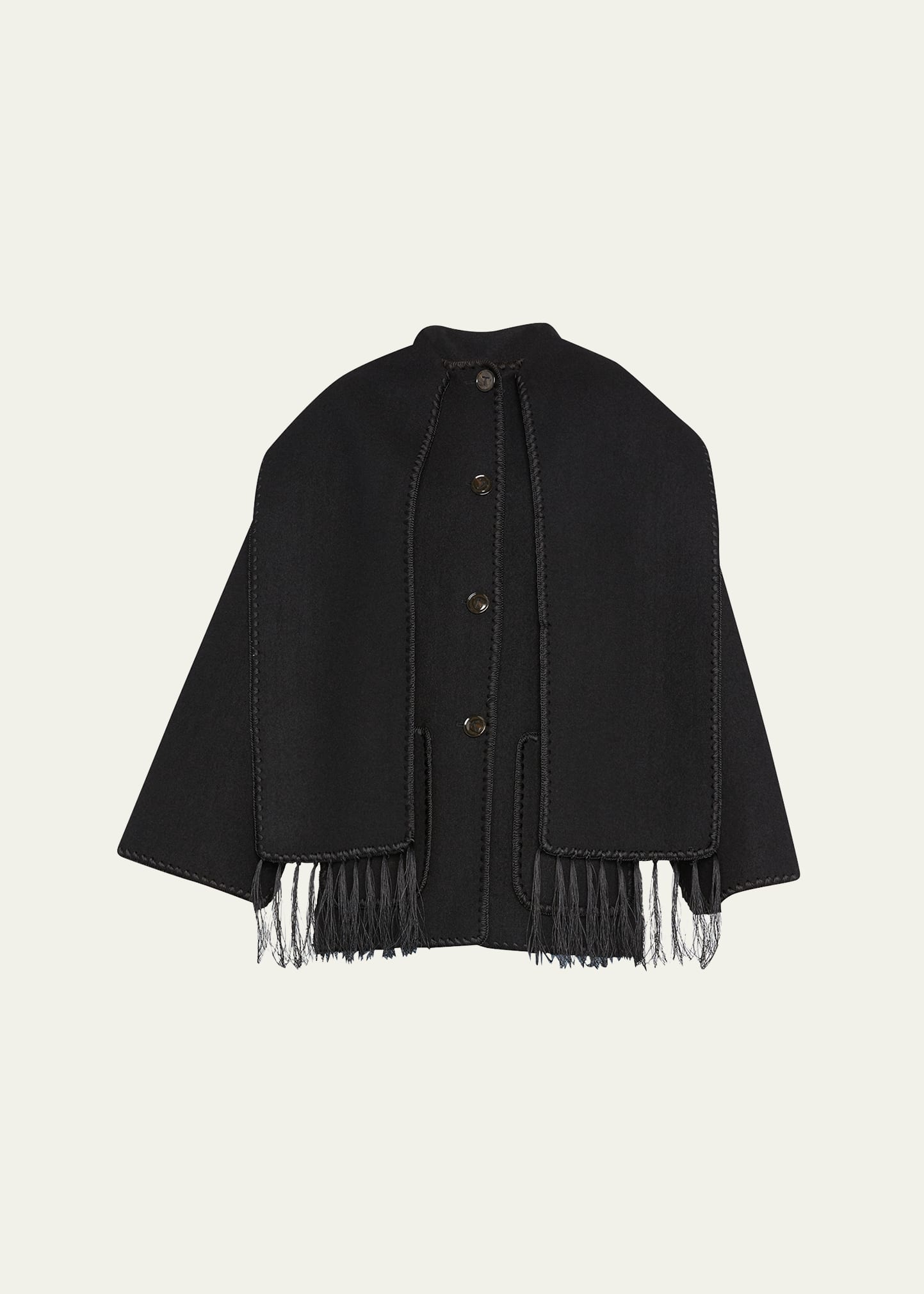 Shop Totême Embroidered Fringe-trim Scarf Wool Jacket In Black