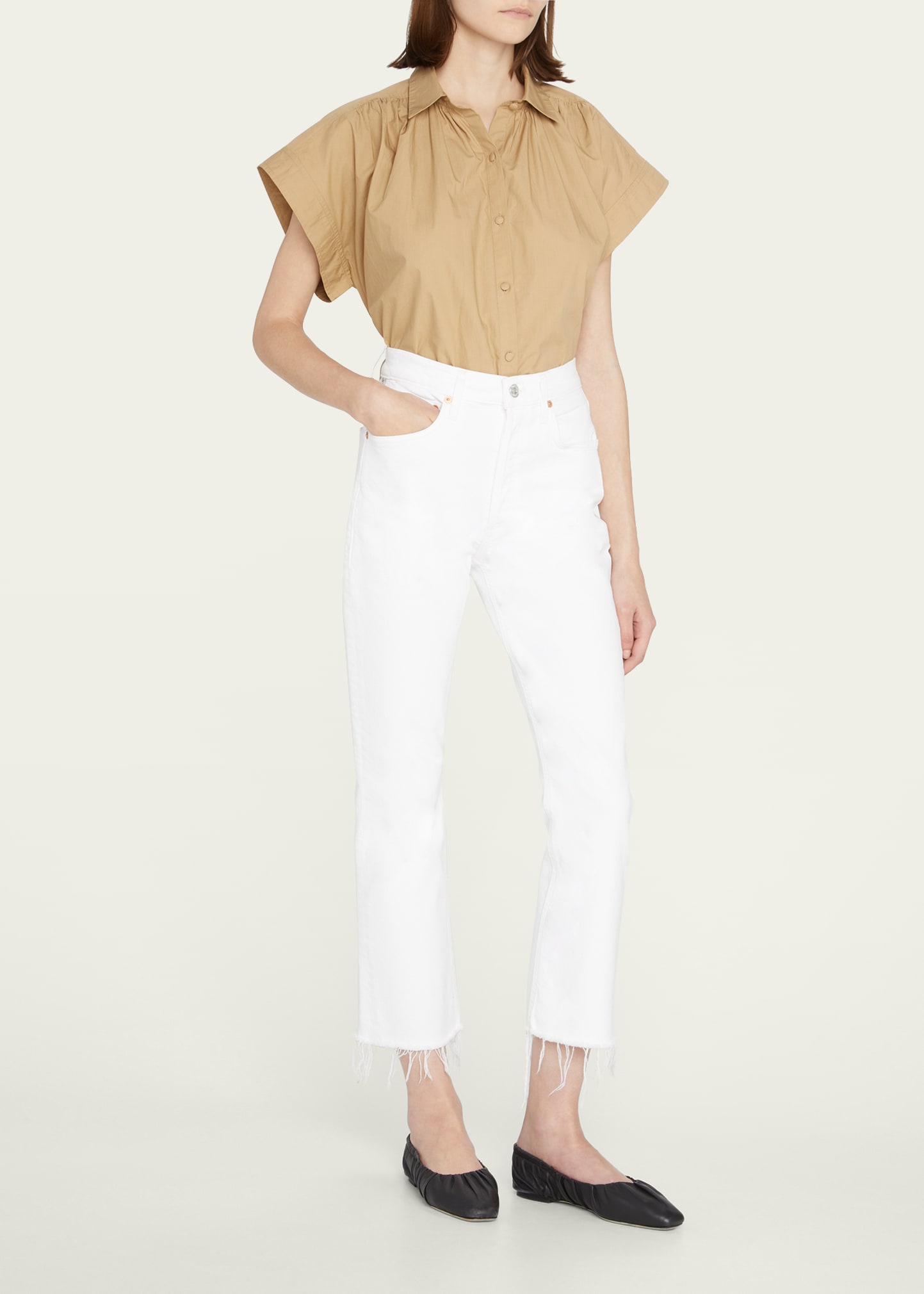 Shop Citizens Of Humanity Isola Cropped Raw Hem Bootcut Jeans In Plaster (cream)
