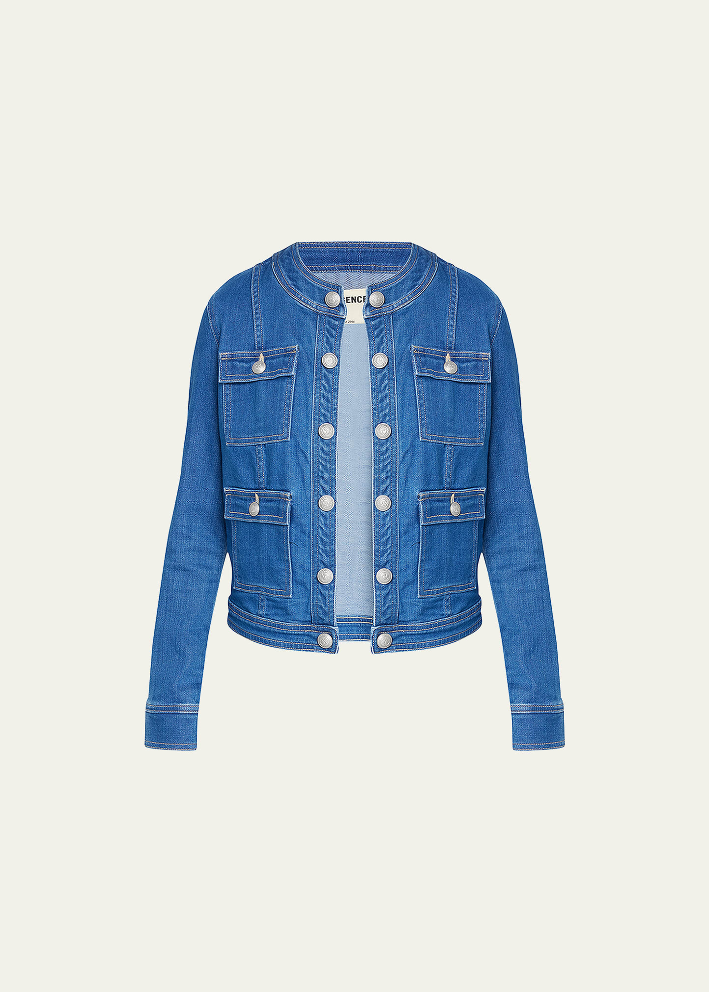 L AGENCE YARI FADED COLLARLESS DENIM JACKET