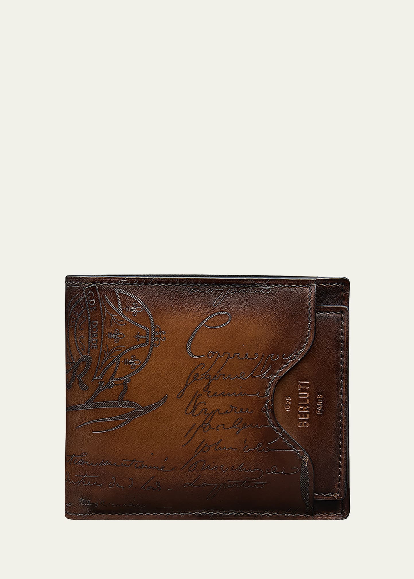 Berluti Men's Makore 2-in-1 Scritto Leather Bifold Wallet In Cacao Intenso