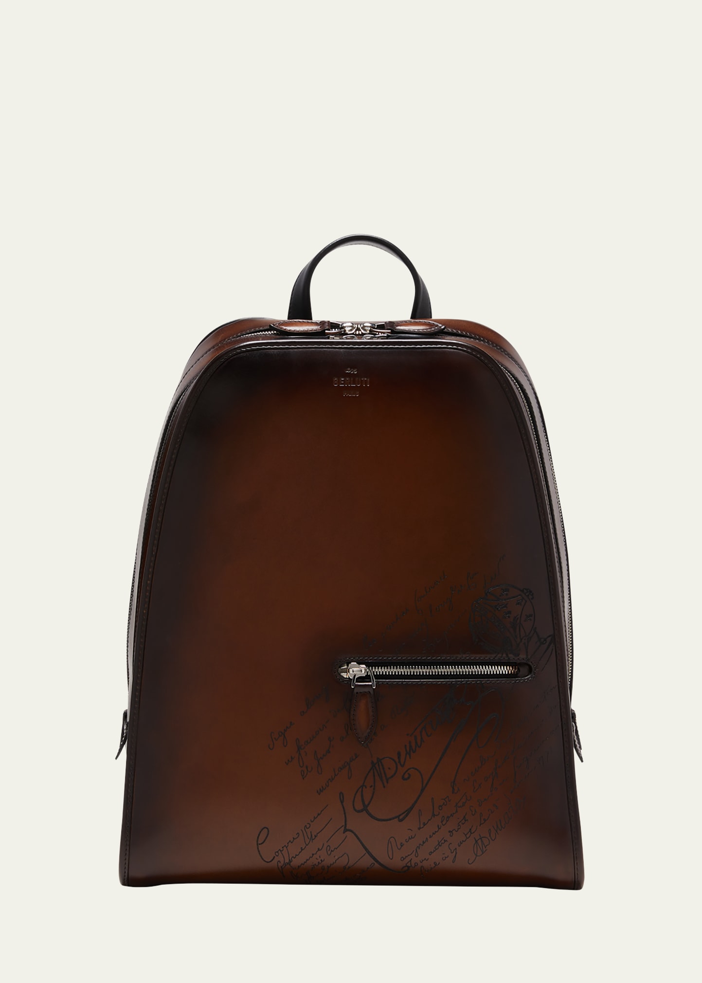 Berluti Men's Working Day Scritto Leather Backpack In Cacao Intenso