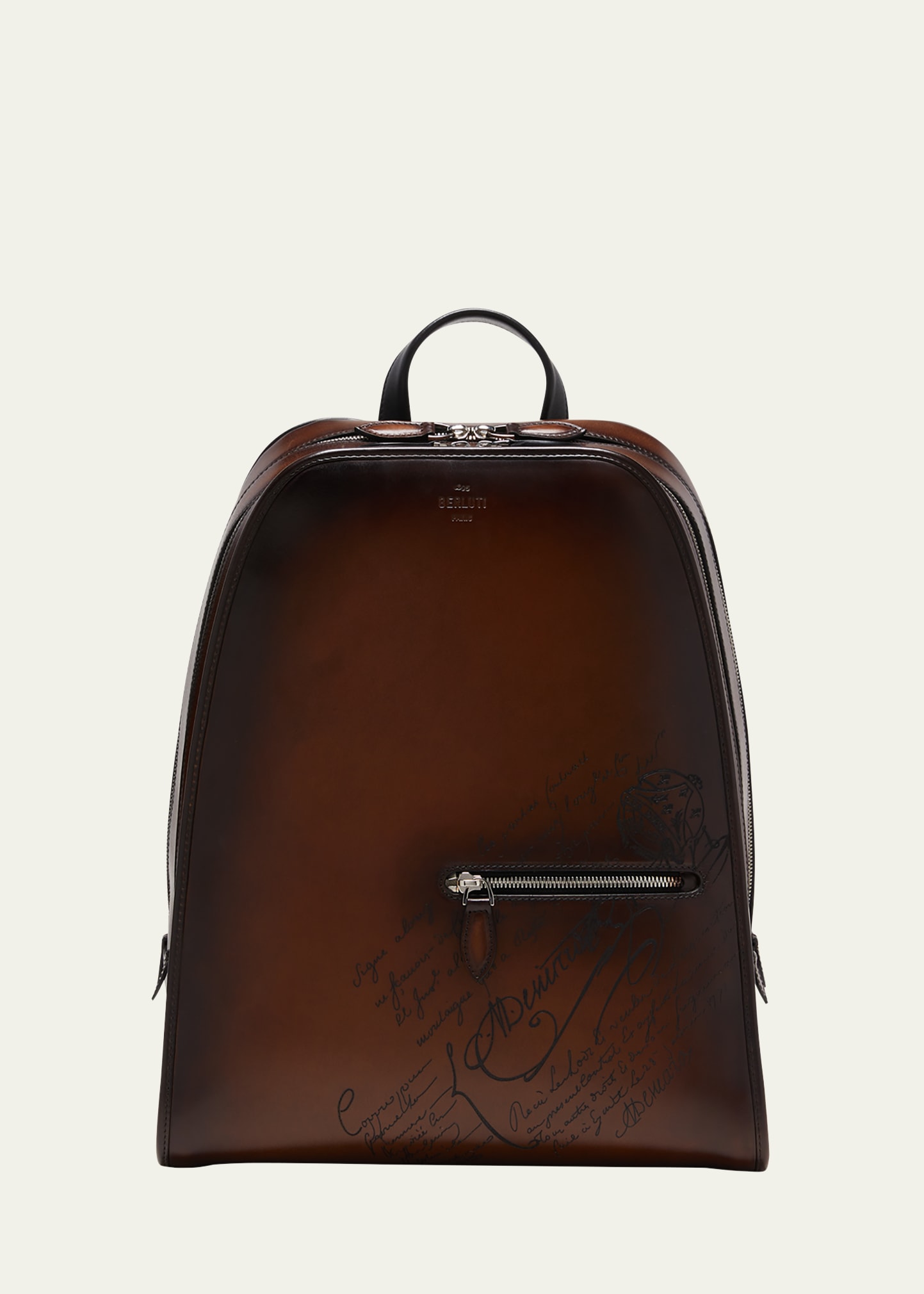 Shop Berluti Men's Working Day Scritto Leather Backpack In Cacao Intenso