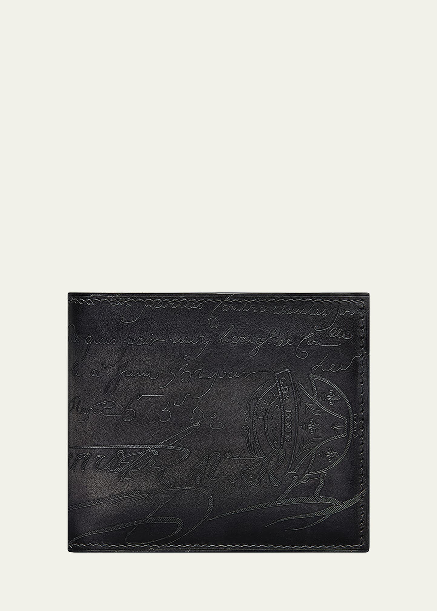 Berluti Men's Makore Scritto Leather Bifold Wallet In Nero/grigio
