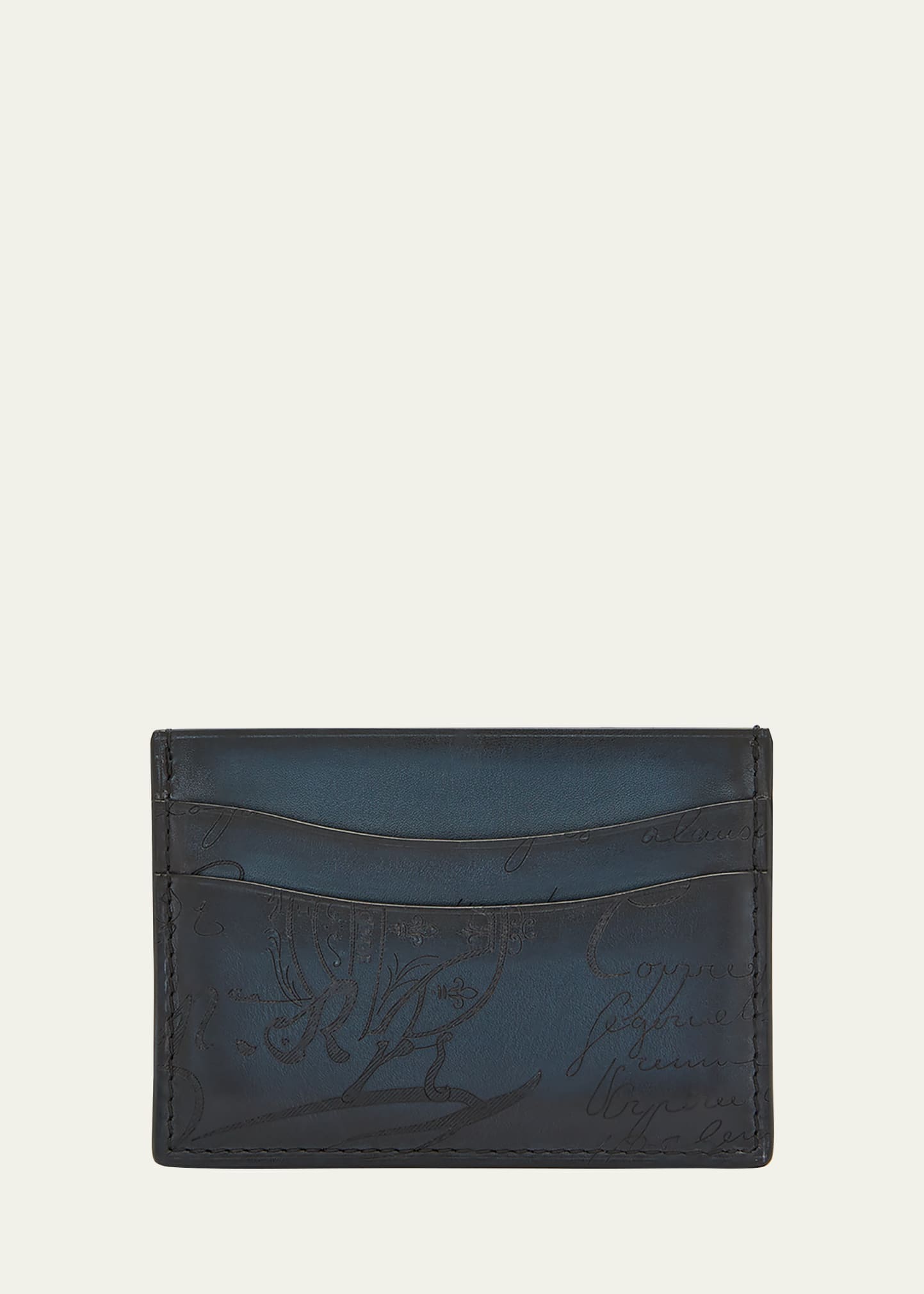 Berluti Men's Bambou Scritto Leather Card Holder In Steel Blue