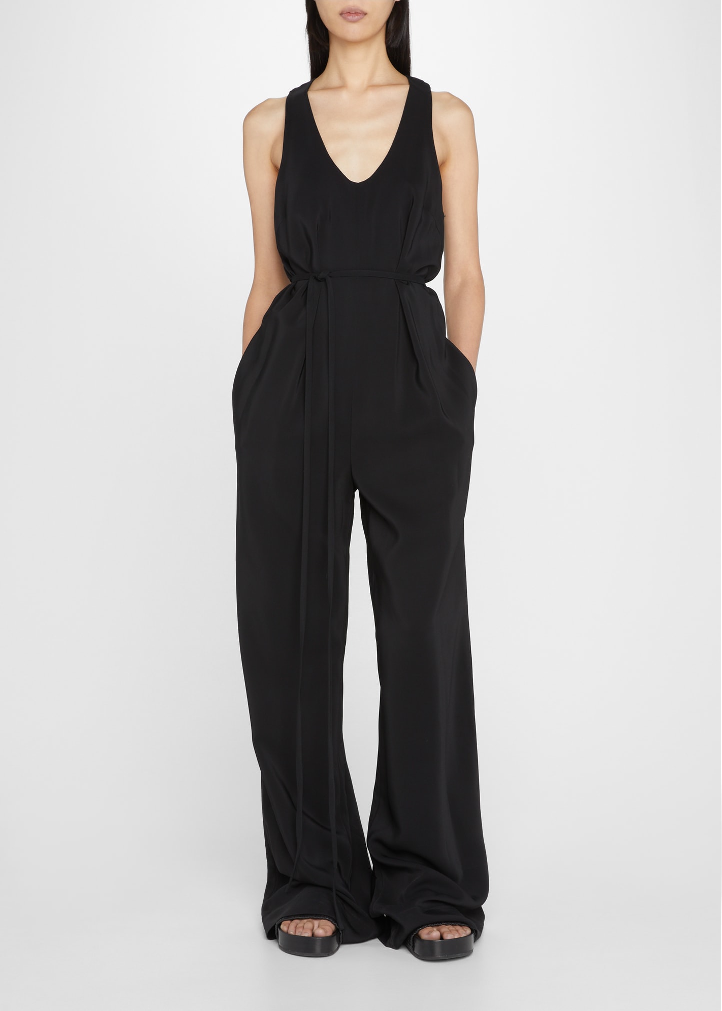 CO SLEEVELESS BELTED WIDE-LEG JUMPSUIT