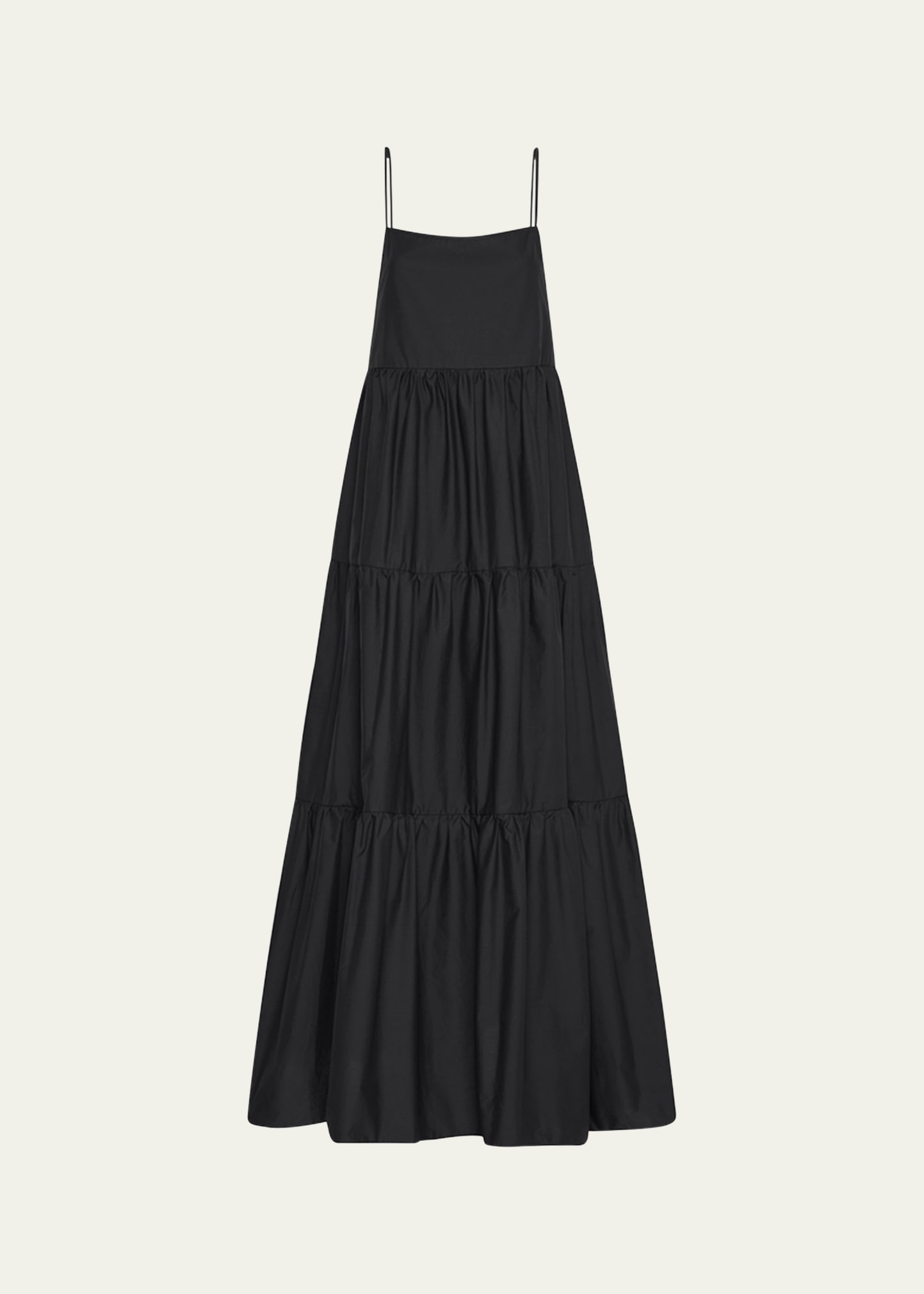 Shop Matteau Tiered Low-back Maxi Sundress In Black