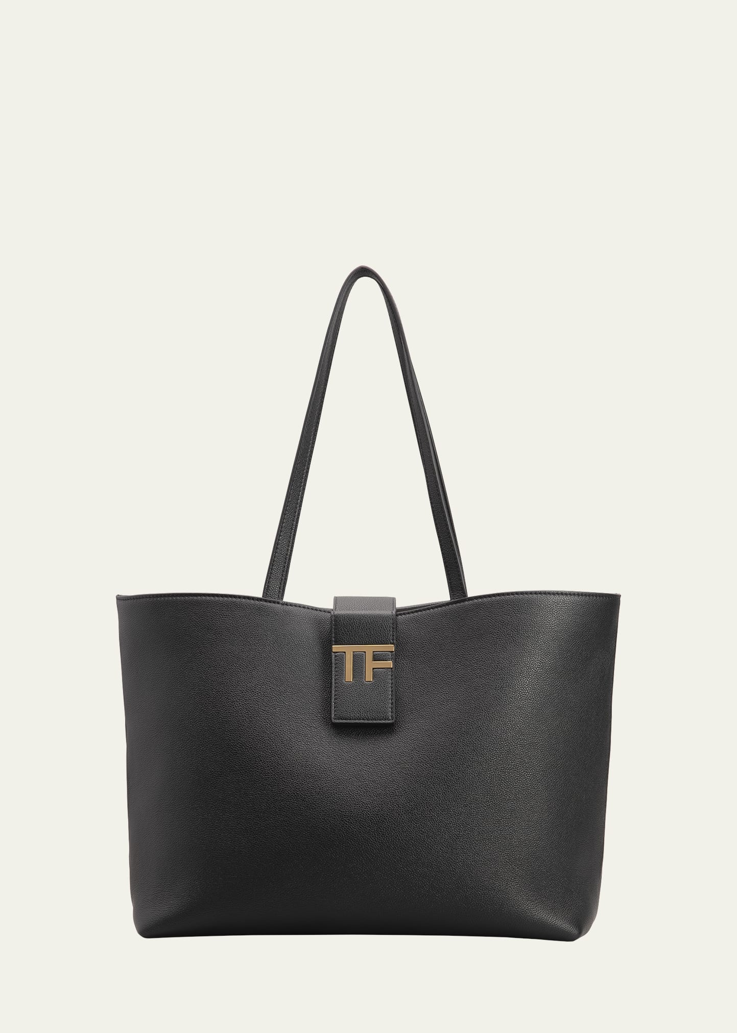 Tom Ford Tf Small Grain Leather East-west Tote Bag In Black