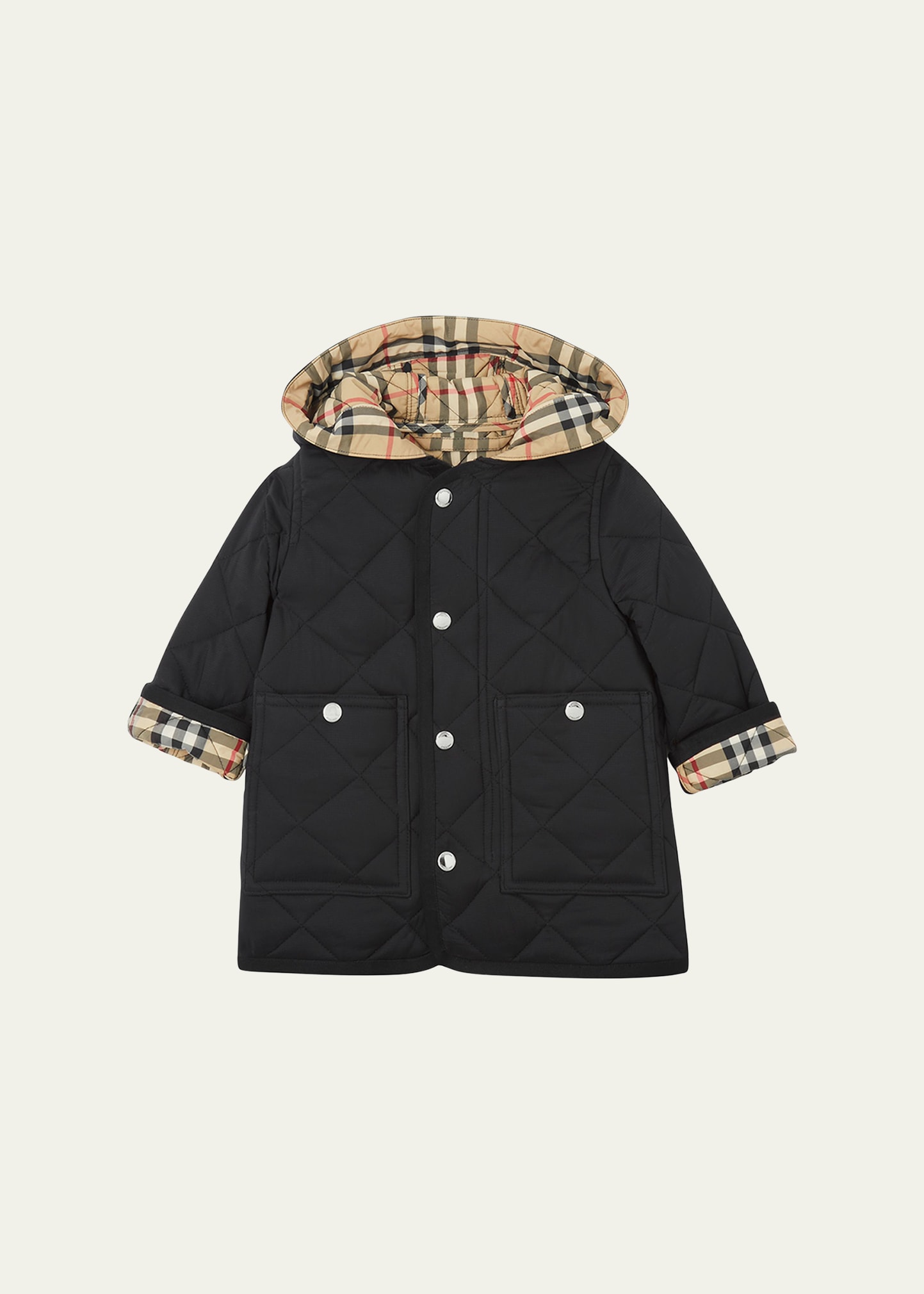 Shop Burberry Kid's Reilly Diamond-quilted Hooded Jacket In Black