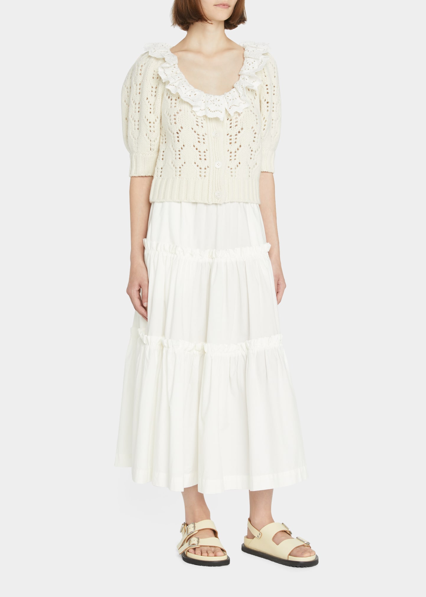 Sea Sloane Banded Cotton-blend Lawn Midi Skirt In White