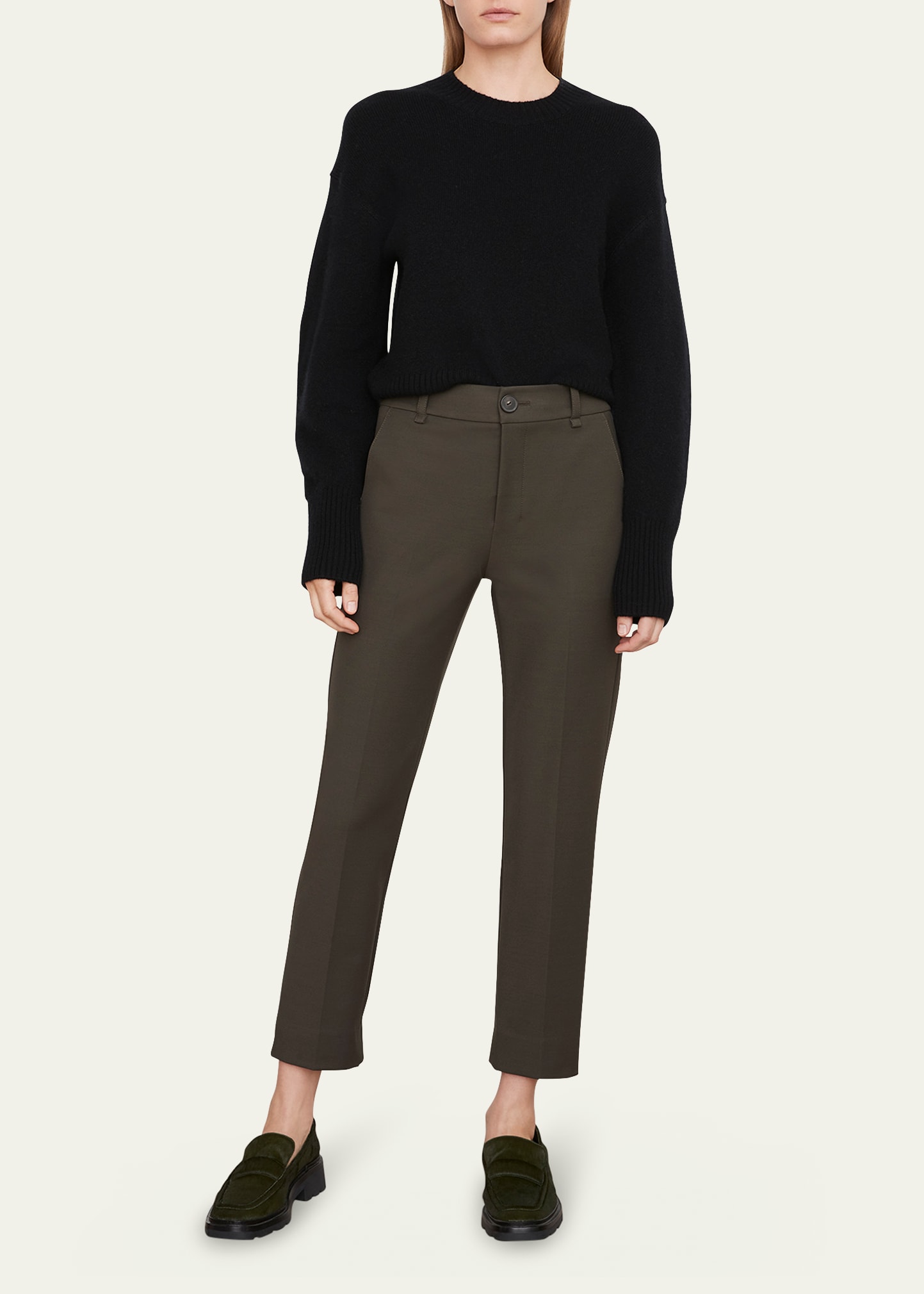 Vince Solid Cotton Cigarette Trousers In Dk Pine