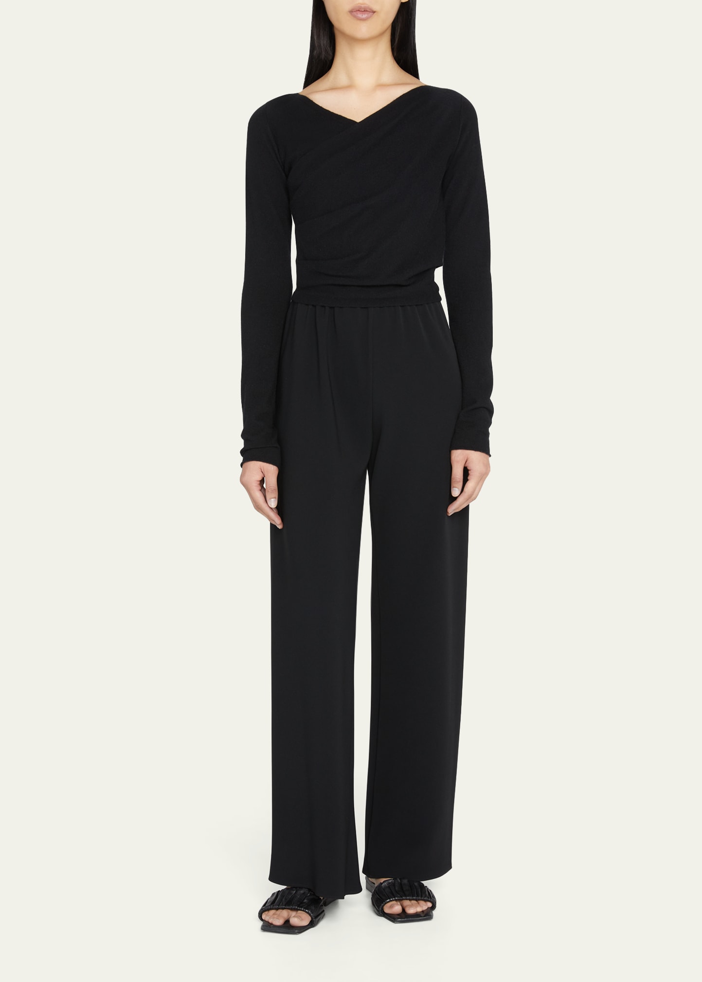 Vince Wrap-front Wool-cashmere Top In Black