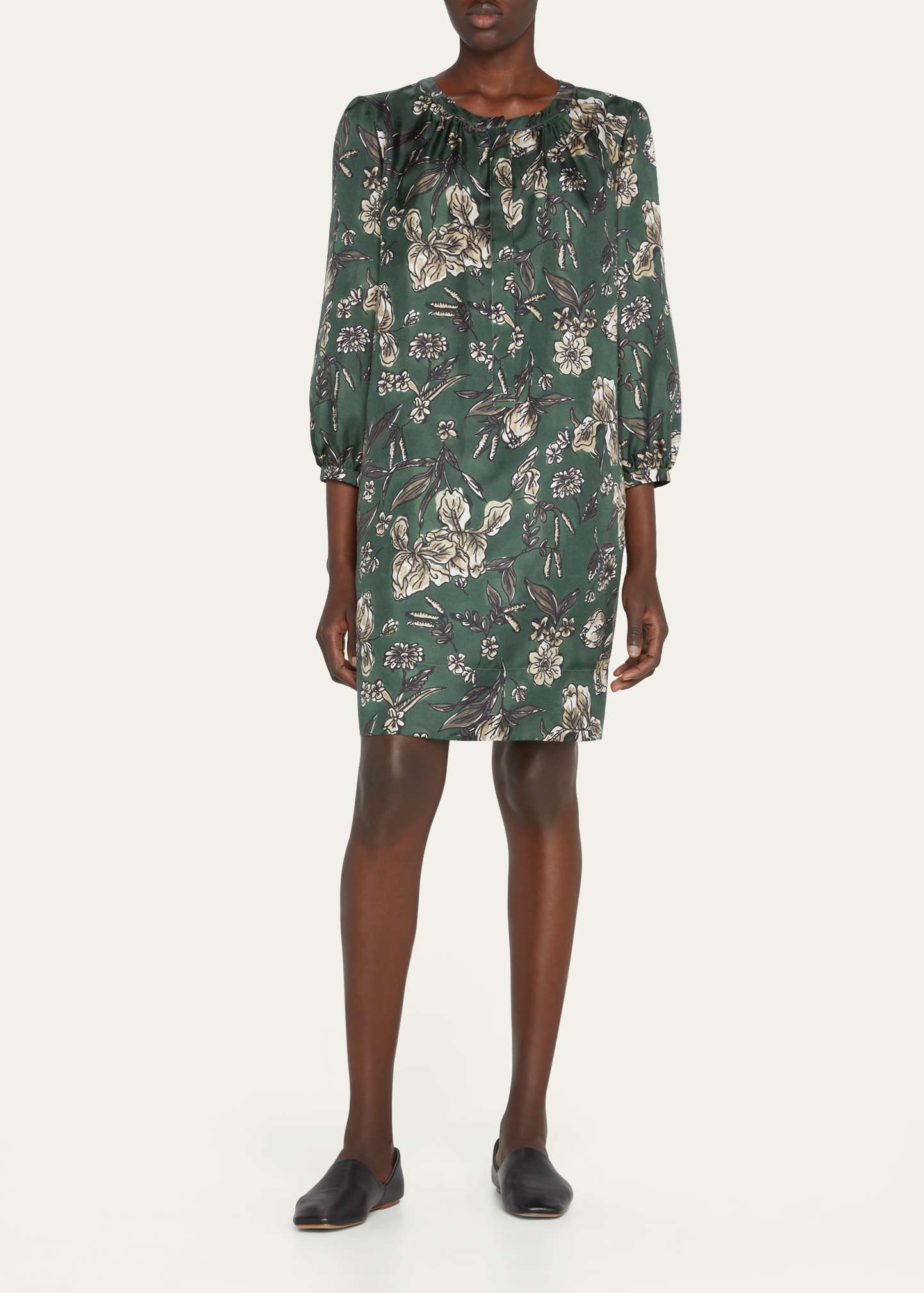 Max Mara Albina Floral-print Shift Silk Dress In Sage Green ModeSens