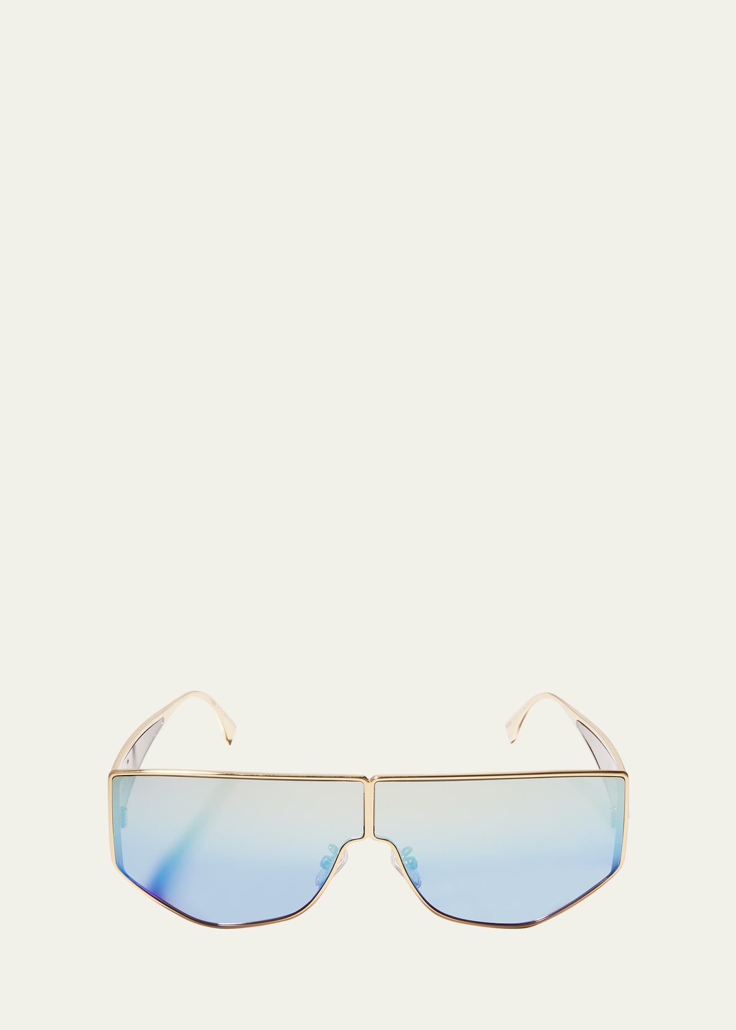 Fendi Men's Metal Logo Shield Sunglasses In 32x Gold Blu