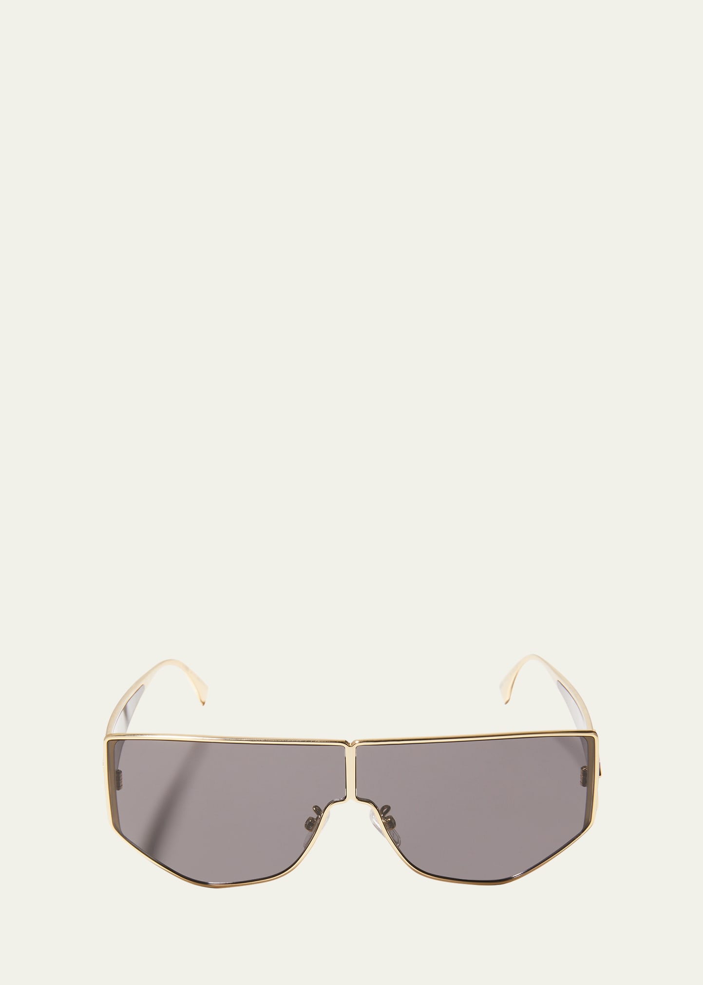 Fendi Men's Metal Logo Shield Sunglasses In 32a Gold Smoke