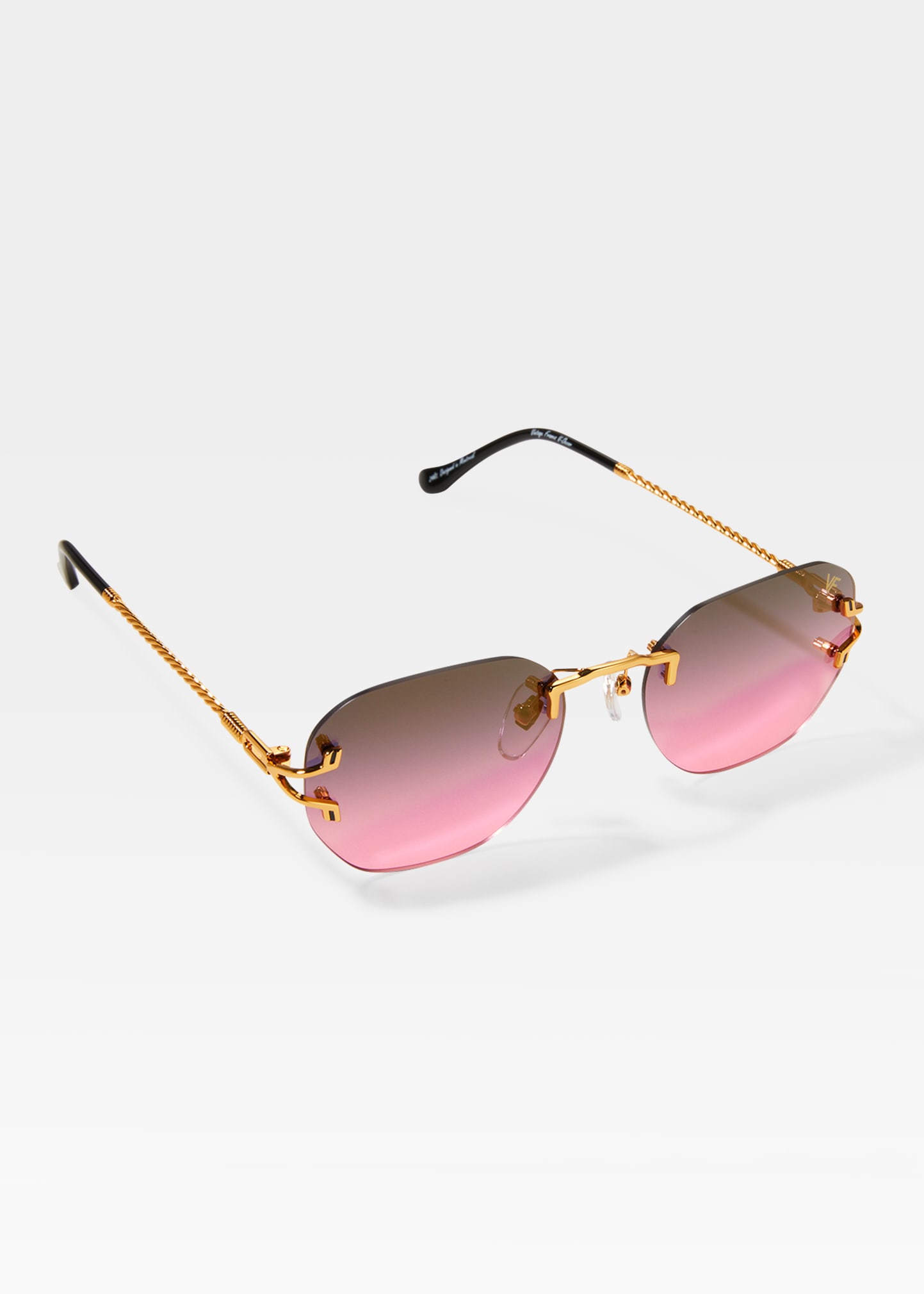 Vintage Frames Company Men's V-d&eacute;cor Drill Mount Rimless Oval Sunglasses In Black/pink