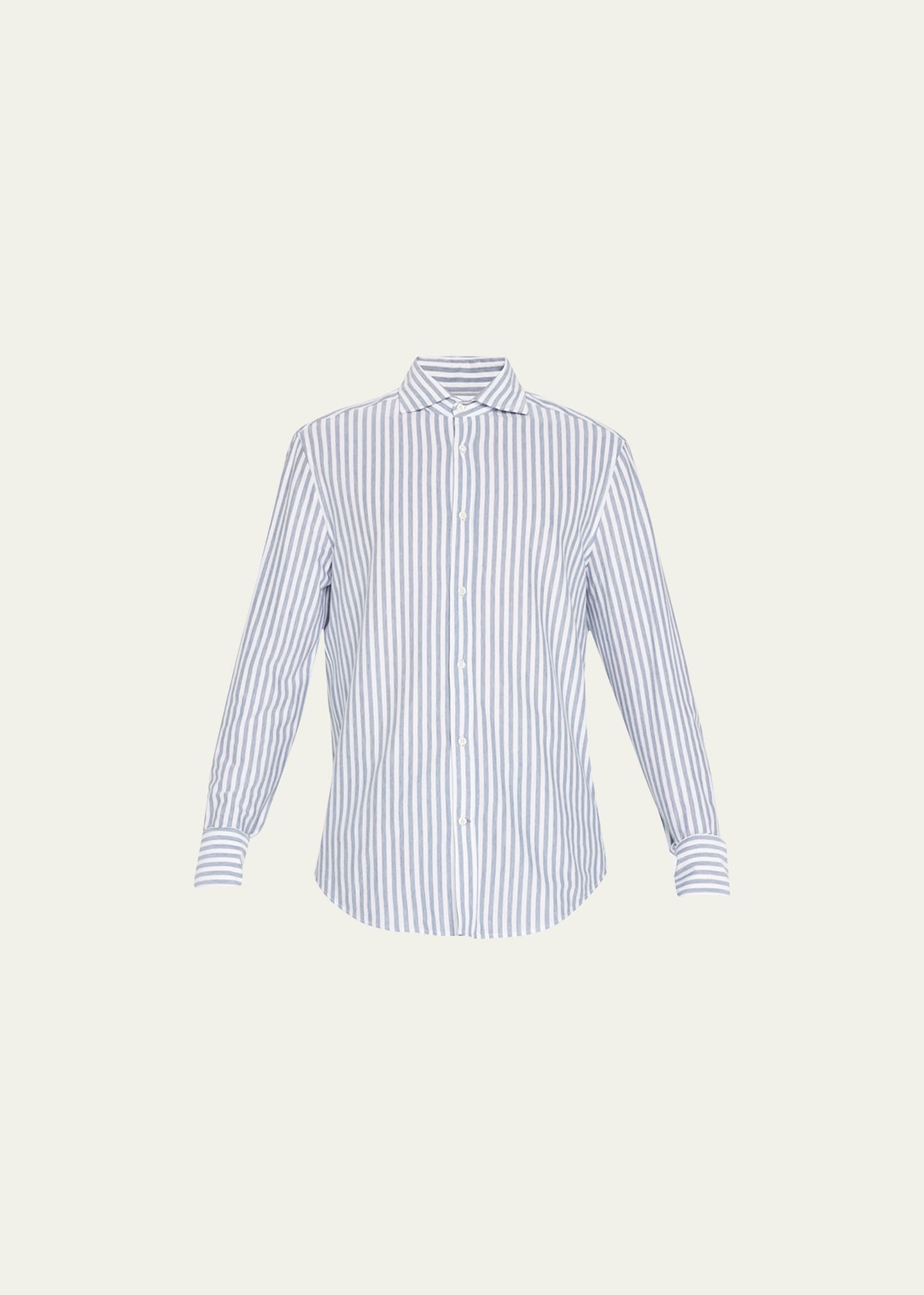 Brunello Cucinelli Men's Jersey-stretch Stripe Sport Shirt In Blue/white