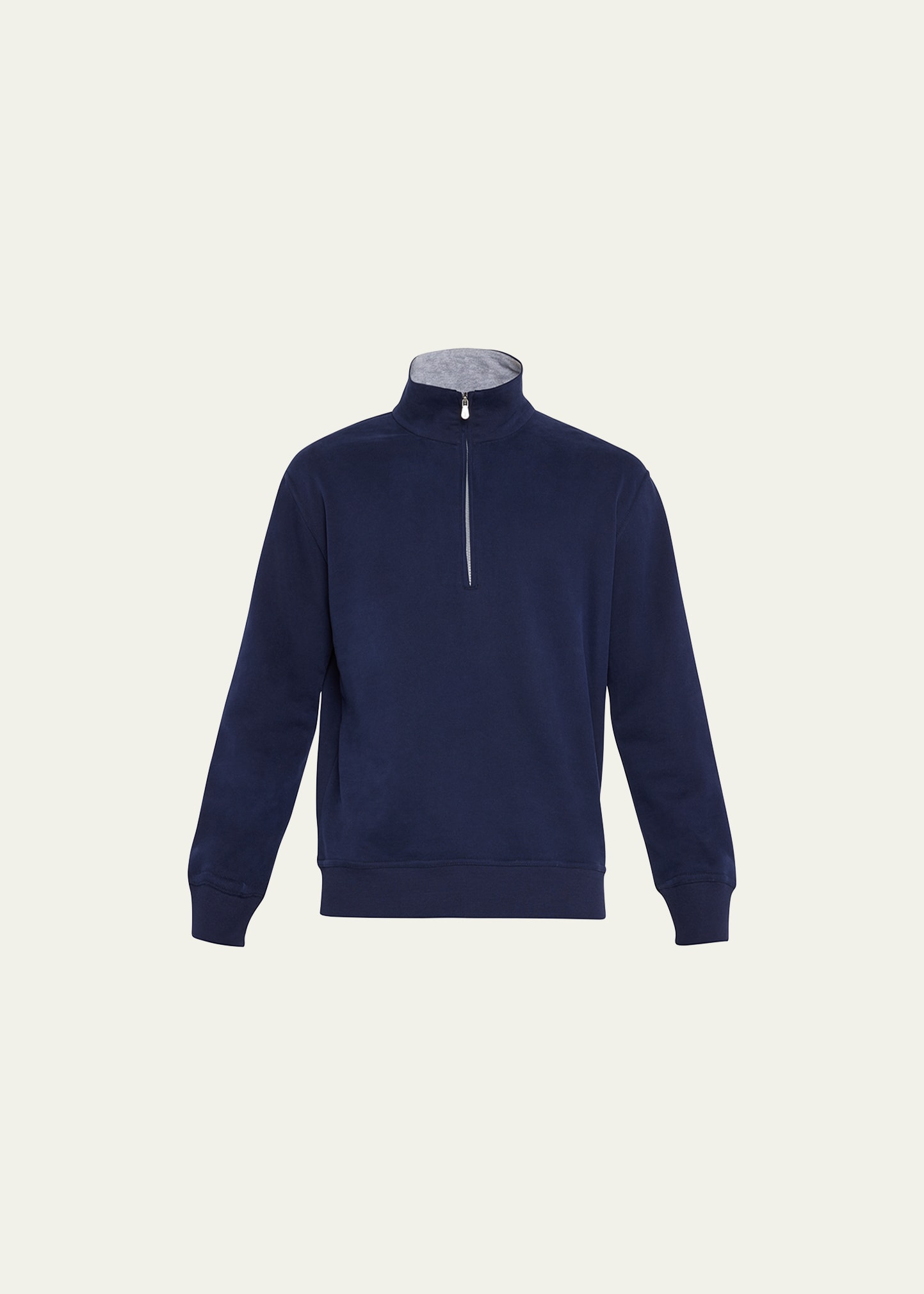 Brunello Cucinelli Men's Quarter-zip Cotton-stretch Sweater In Cobalt Blue