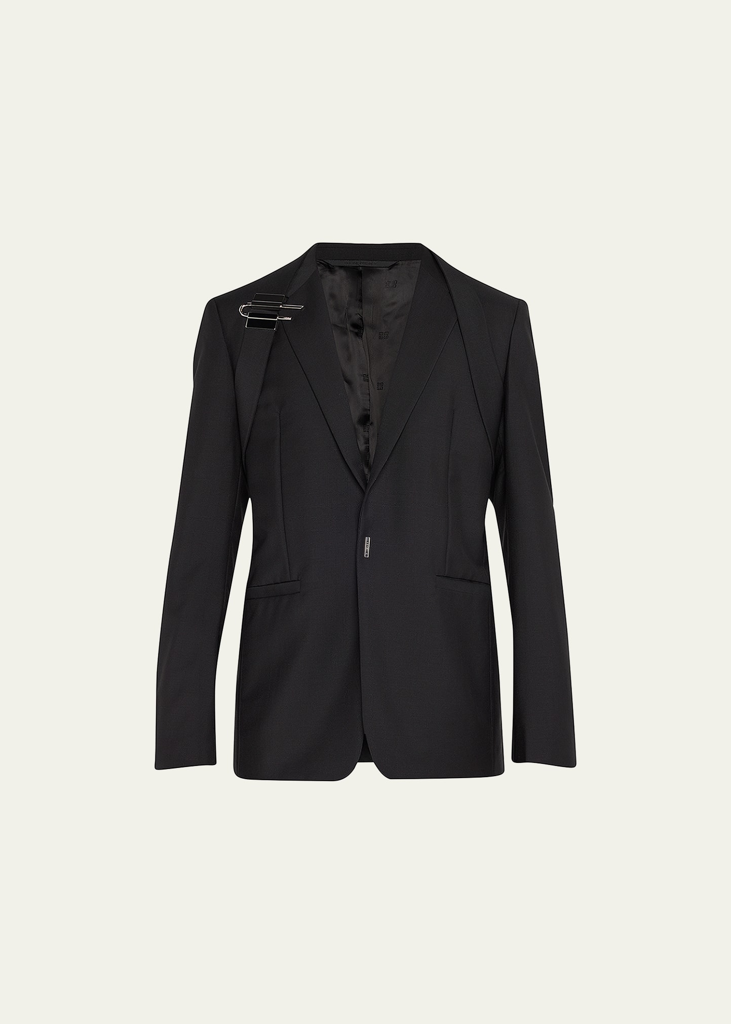 Givenchy Wool Blend Slim Fit Blazer With U-lock Closure In Black