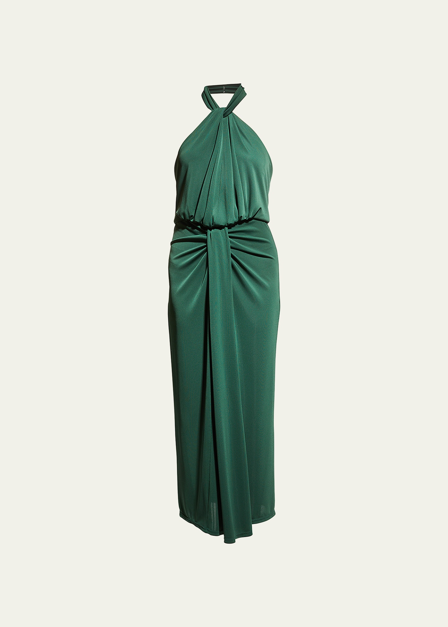 Cinq À Sept Cinq A Sept Kaily Twist Halter Midi Dress In Dark Emerald
