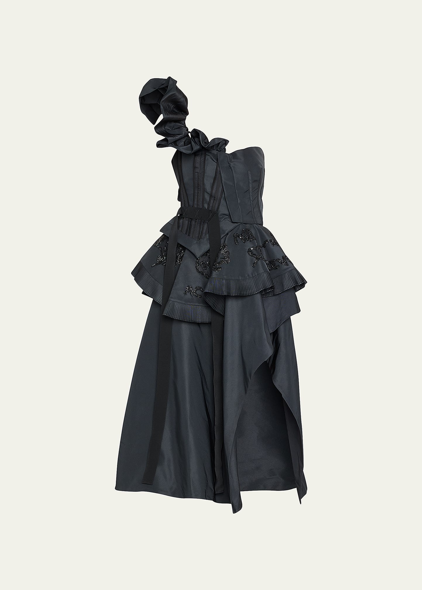 Alexander Mcqueen Embellished Deconstructed Bustier Peplum Tea-length Dress In Black
