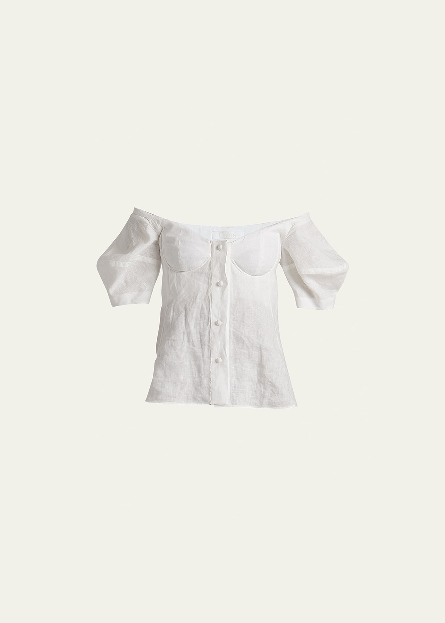 Chloé Balloon Sleeve Off The Shoulder Linen Voile Bustier Top In Iconic Milk