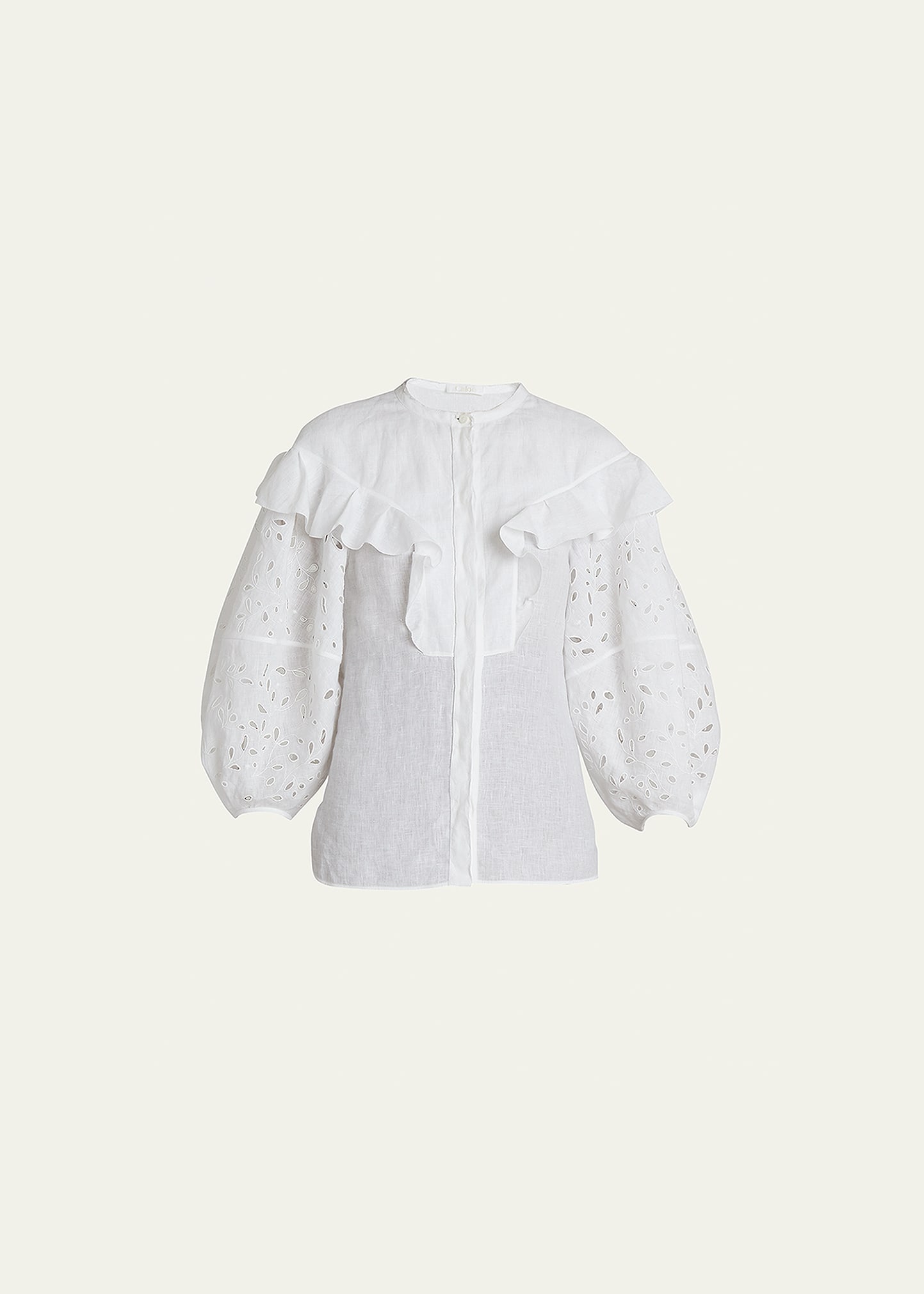 Chloé Women's Embroidered Eyelet Puff-sleeve Blouse In Iconic Milk