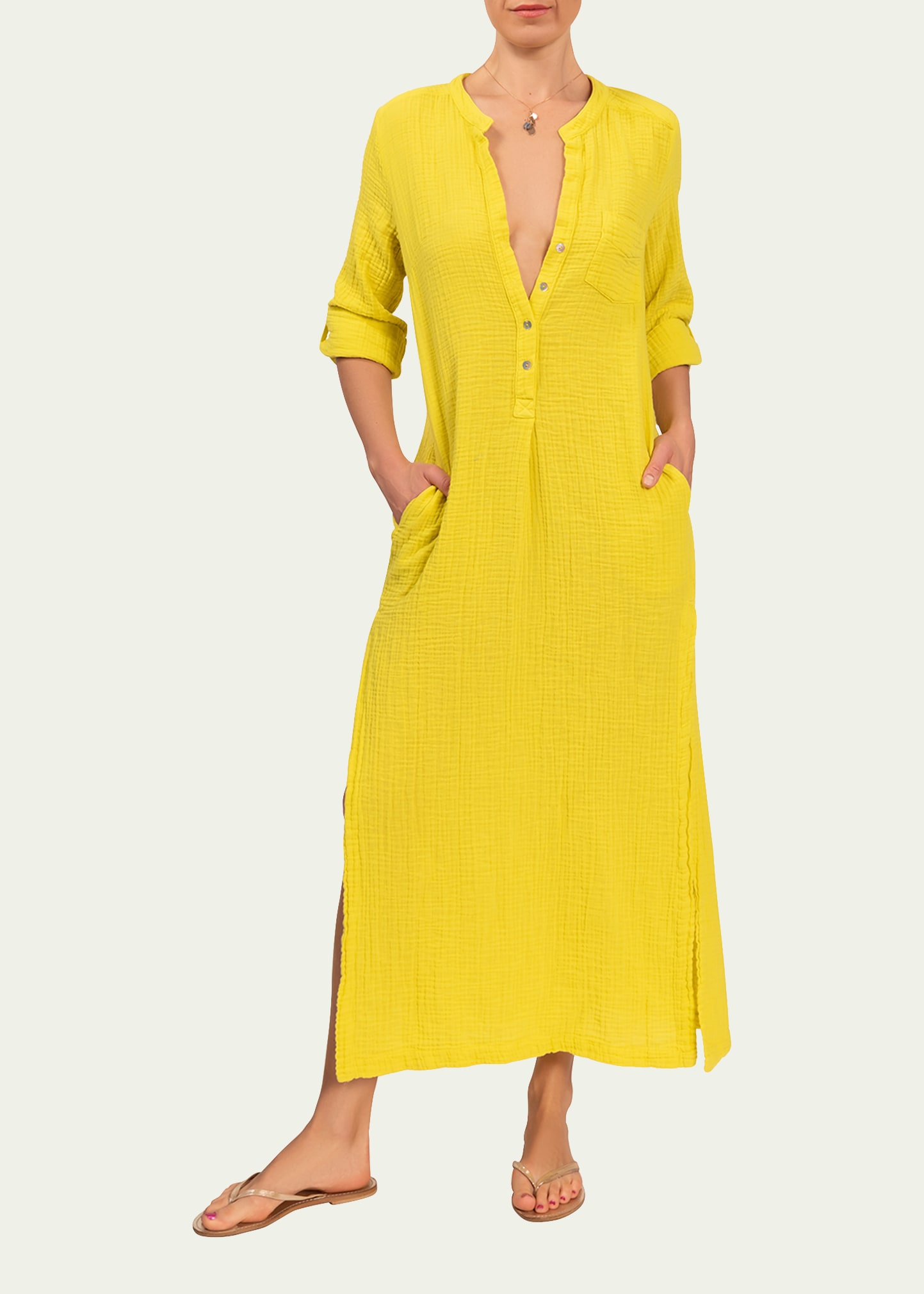 Everyday Ritual Tracey Gauze Kaftan Coverup Dress In Chartreuse ModeSens