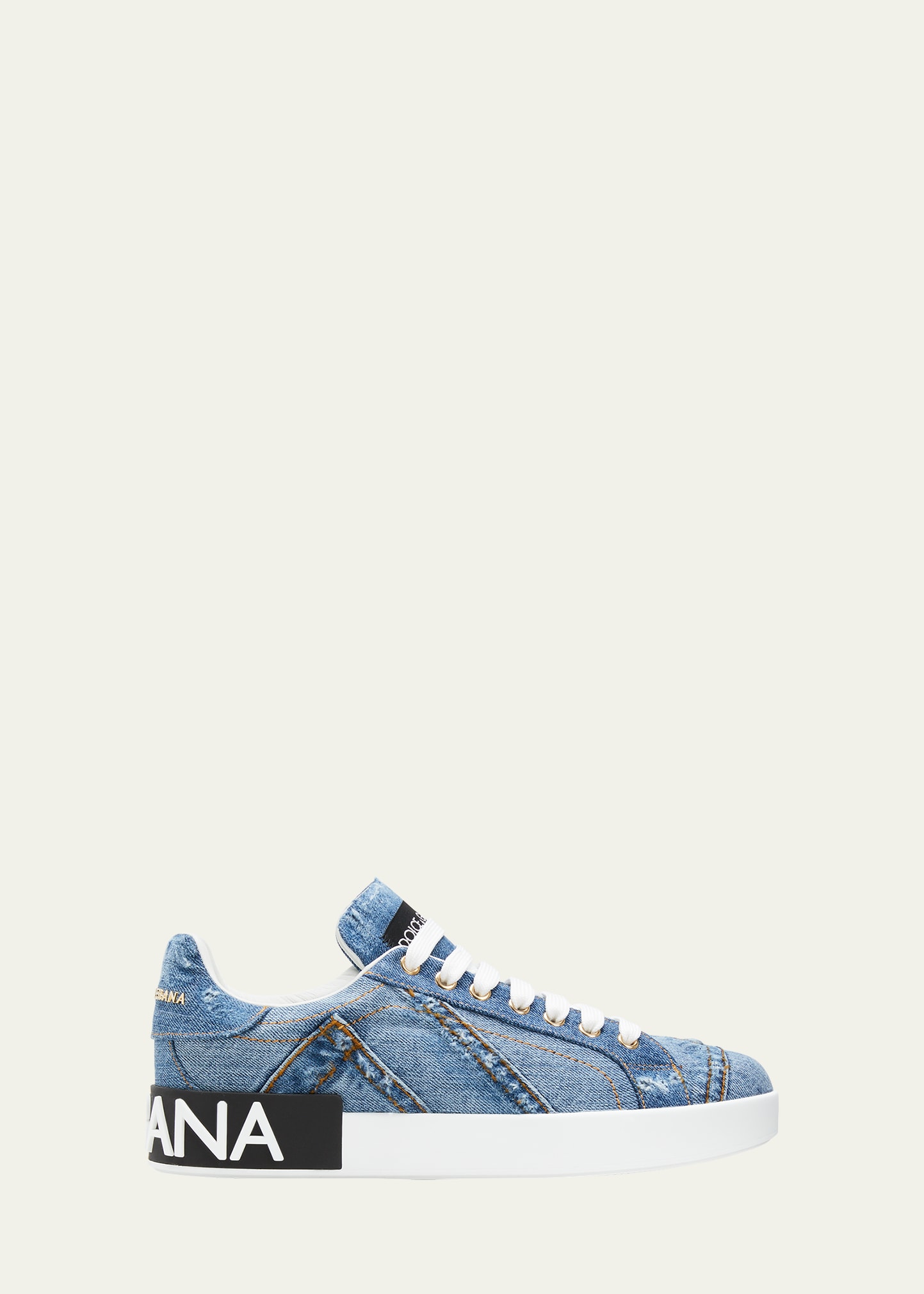 Dolce & Gabbana Portofino Denim Patchwork Sneakers In Denim