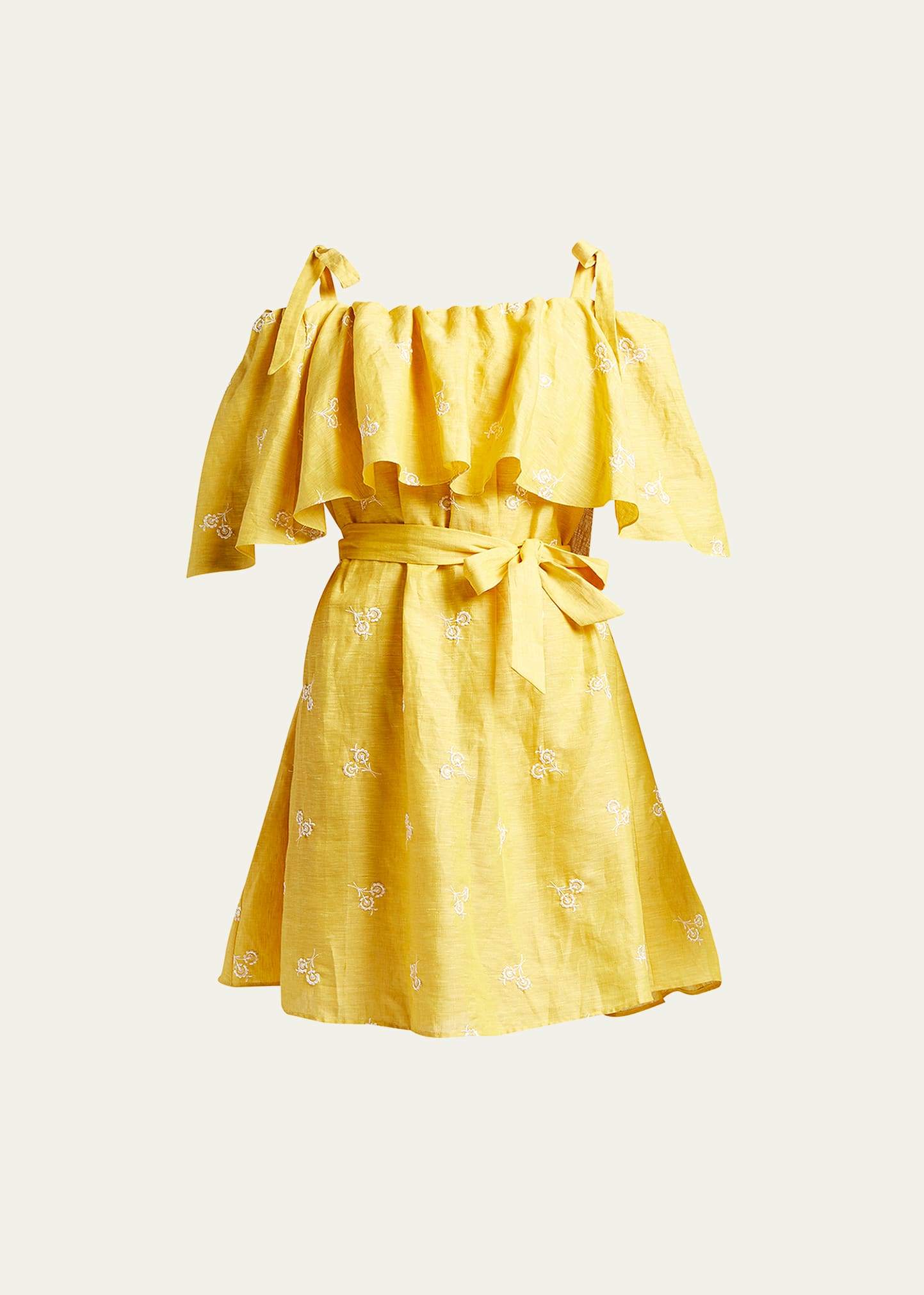 Erdem Lyra Floral-Embroidered Cold-Shoulder Mini Dress