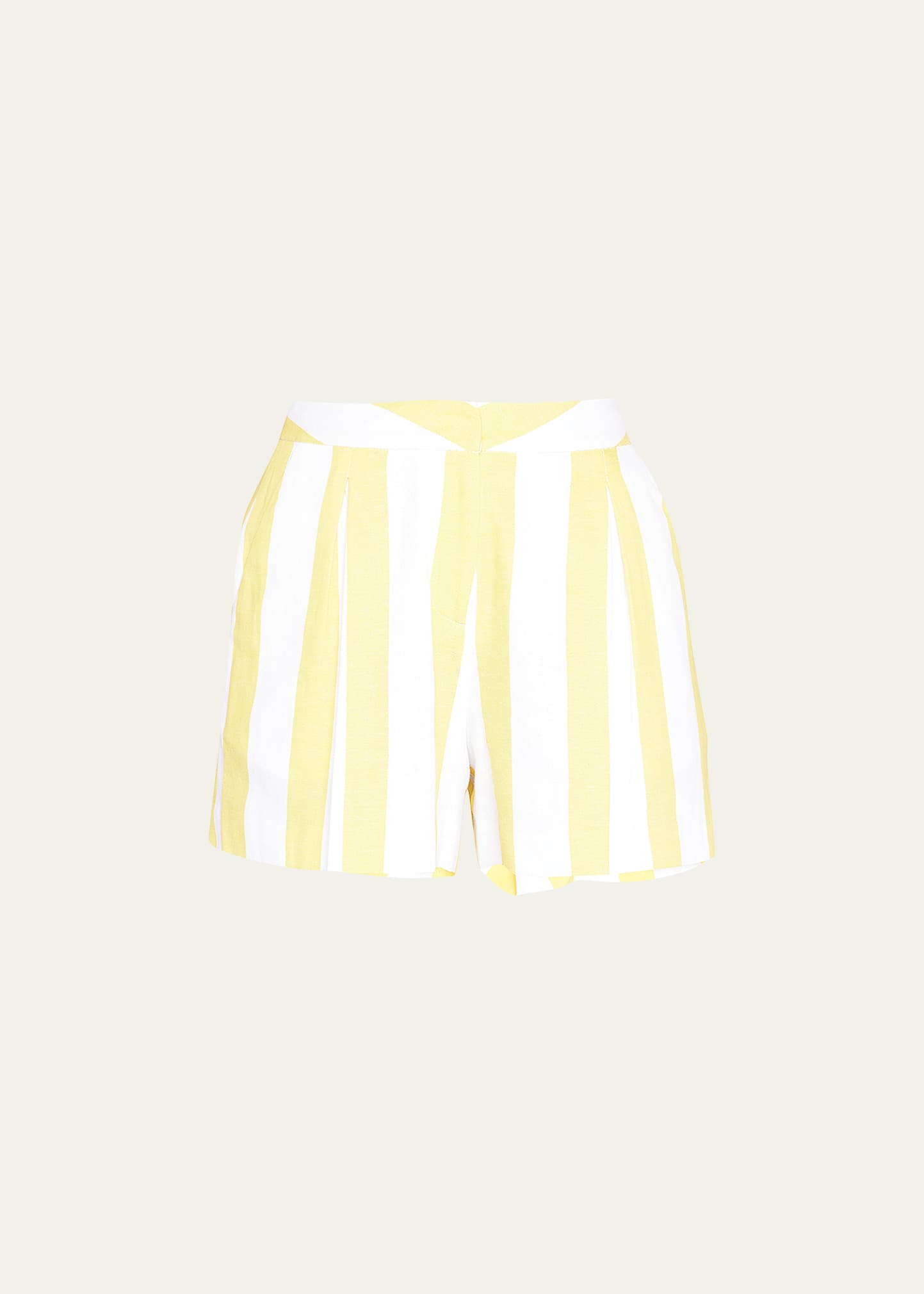 L'Agence Vittoria Striped Linen Pleated Shorts