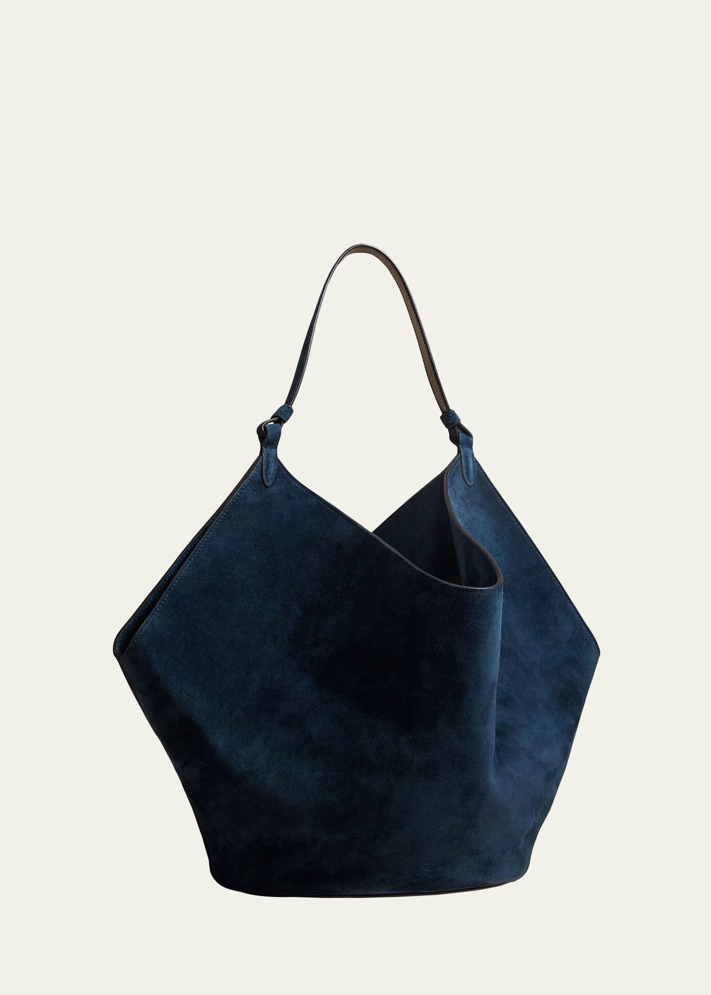 Shop Khaite Lotus Medium Suede Shoulder Bag In Midnight Navy