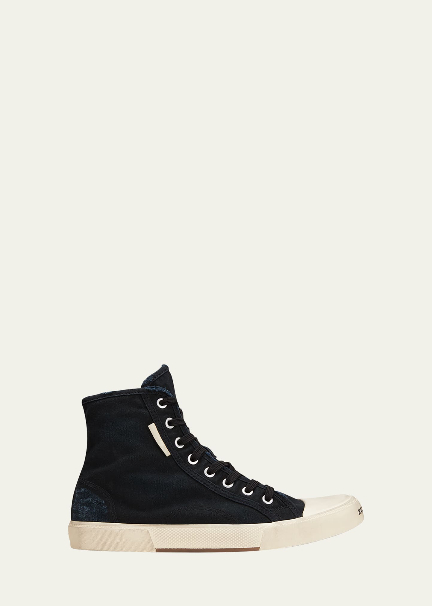 Balenciaga Men's Paris High-top Distressed Canvas Sneakers In Black/white