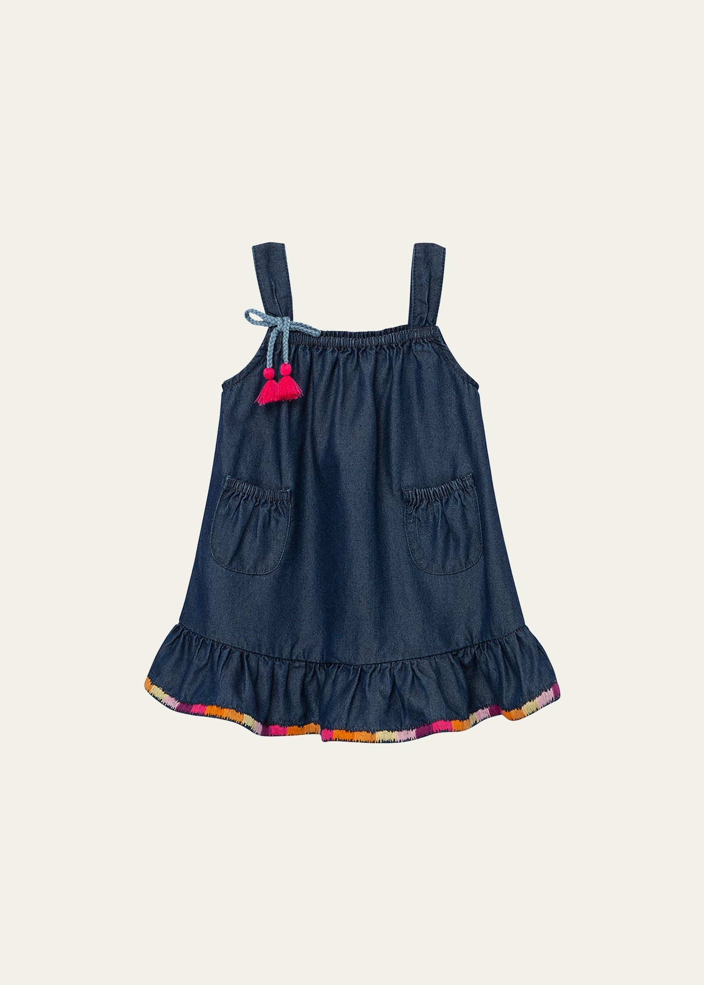 Shop Peek Girl's Embroidered Ruffle Trim Dress In Indigo