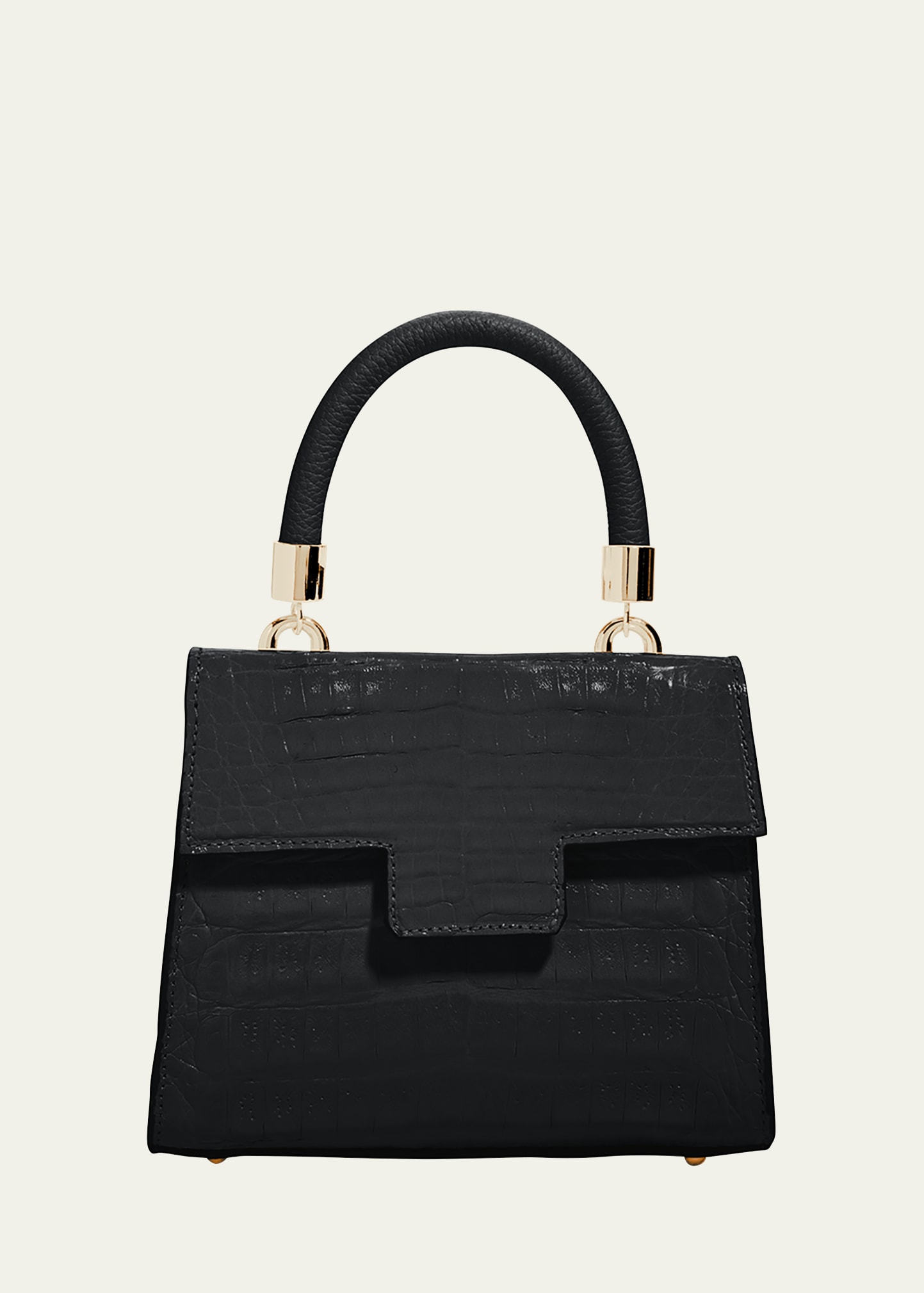 Maria Oliver Michelle Crocodile Top-handle Bag In Black Shiny