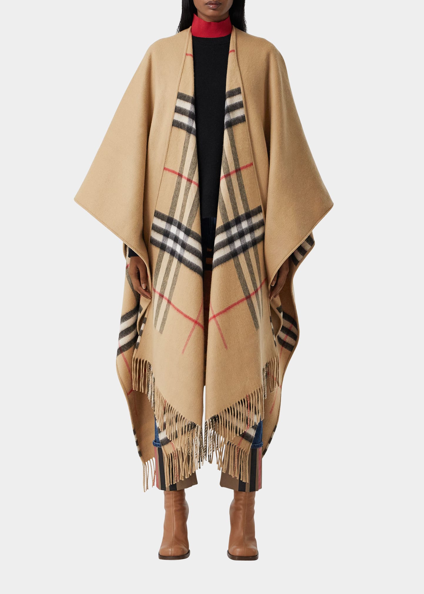 Burberry Giant-check Cashmere And Wool-blend Cape In Neutrals