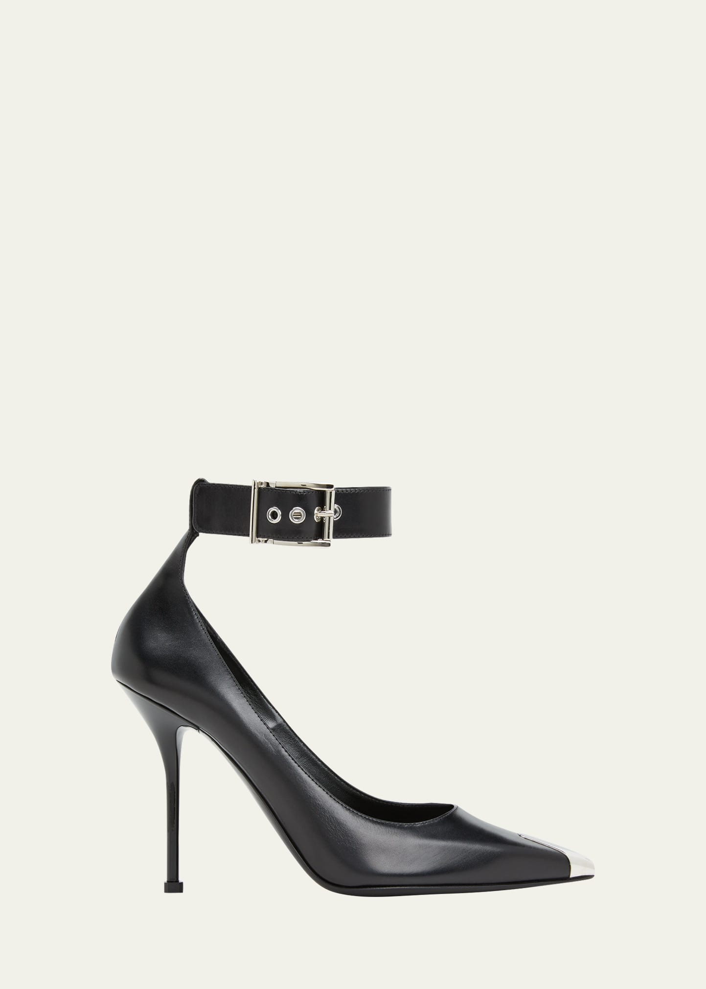 Alexander Mcqueen Boxcar Calfskin Ankle-buckle Pumps In Black/silver