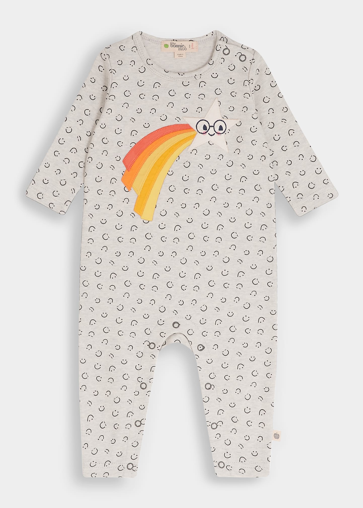 bonniemob Kid's Star Applique Playsuit, Size Newborn-18M