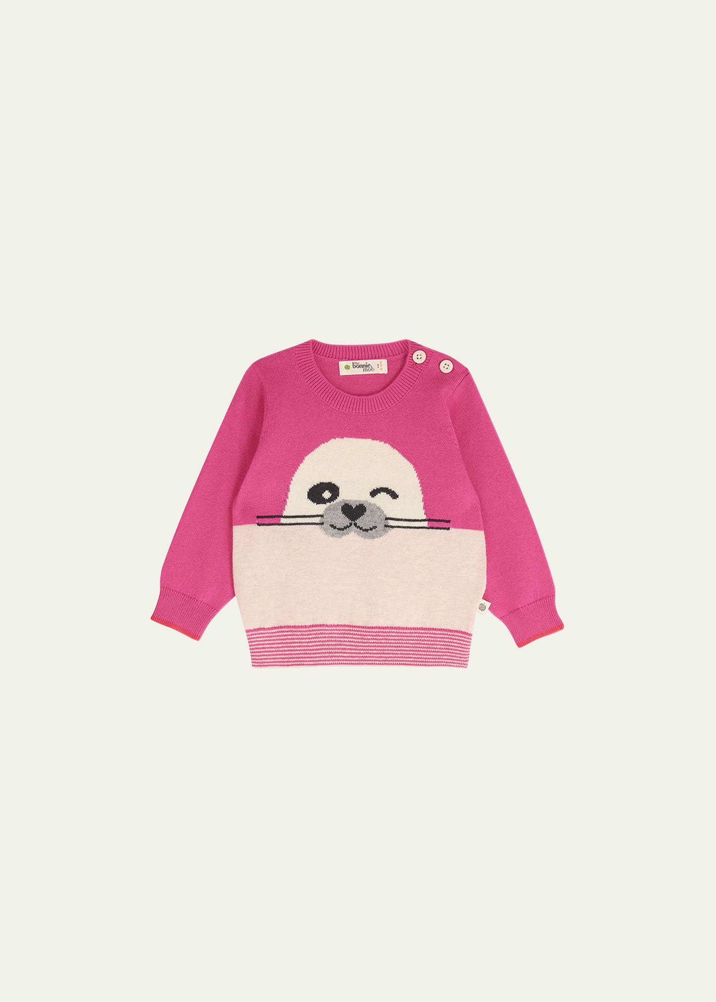 bonniemob Girl's Seal Intarsia Sweater, Size 3M-24M