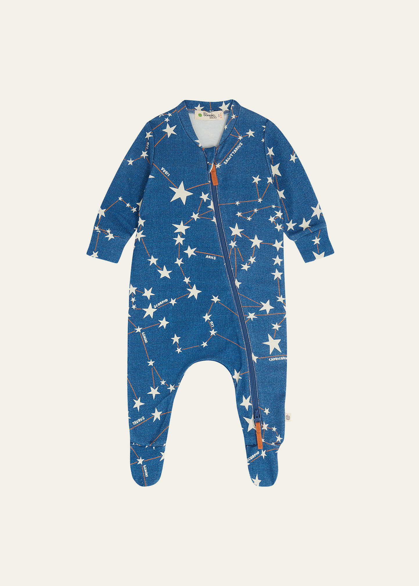 bonniemob Girl's Zip-Up Pajamas, Size Newborn-18M