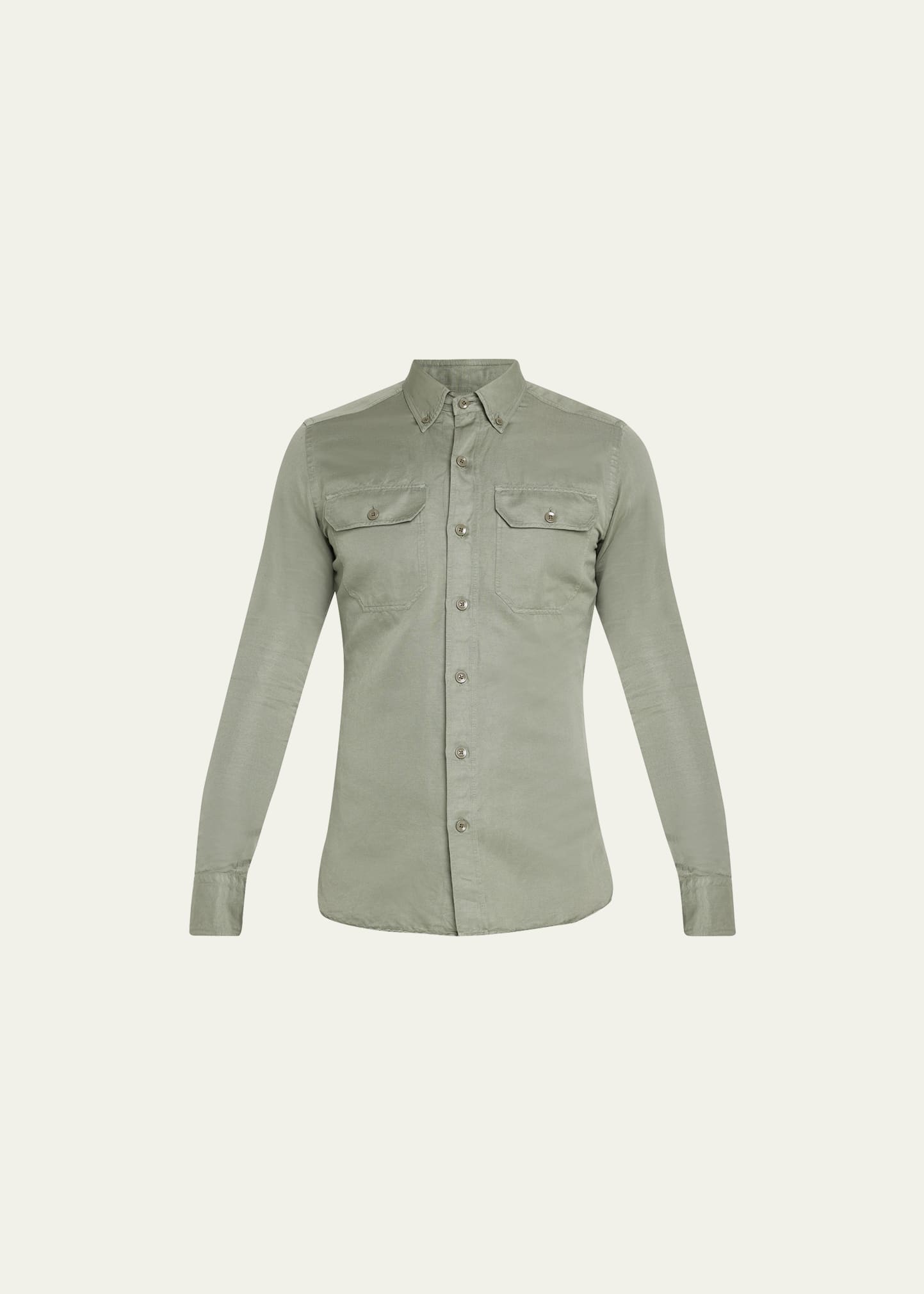 Shop Tom Ford Men's Linen-cotton Slim-fit Sport Shirt In Md Grn Sld