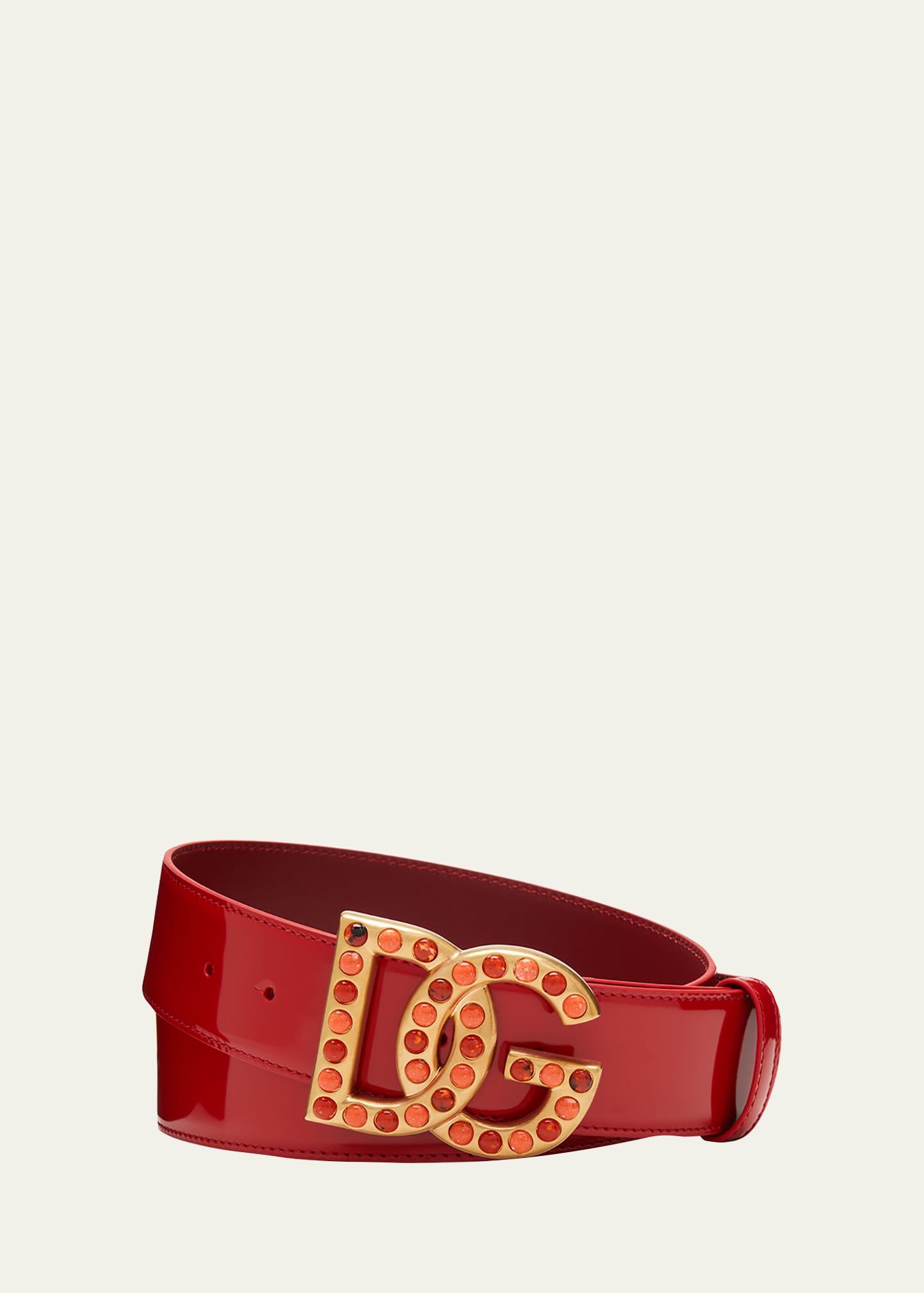 Dolce & Gabbana Men's Bejeweled Dg-logo Leather Belt In Dark Red 